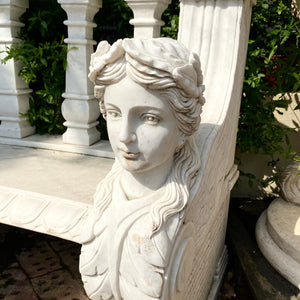 Gorgeous Hand Carved White Marble Bench - SOLD