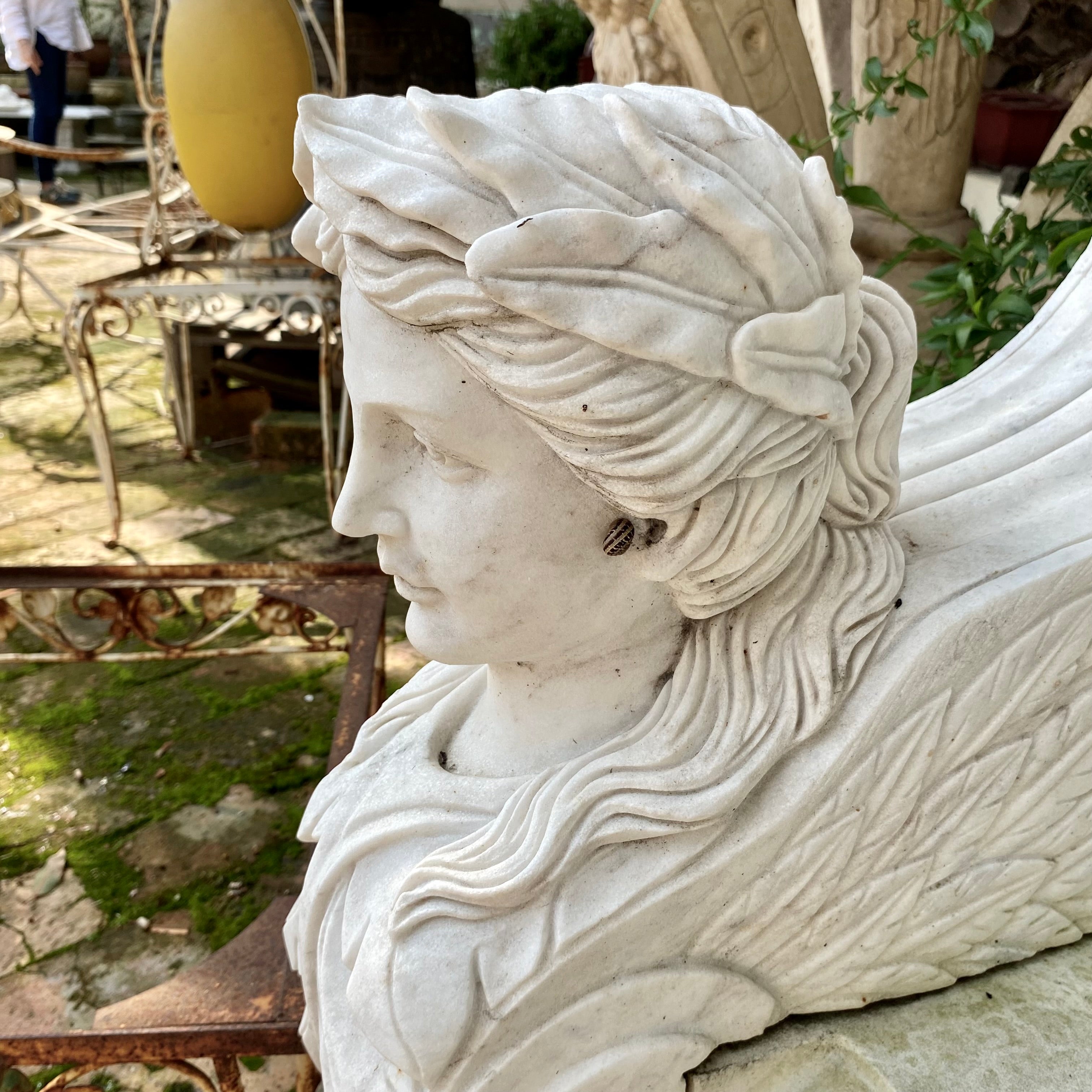 Gorgeous Hand Carved White Marble Bench - SOLD