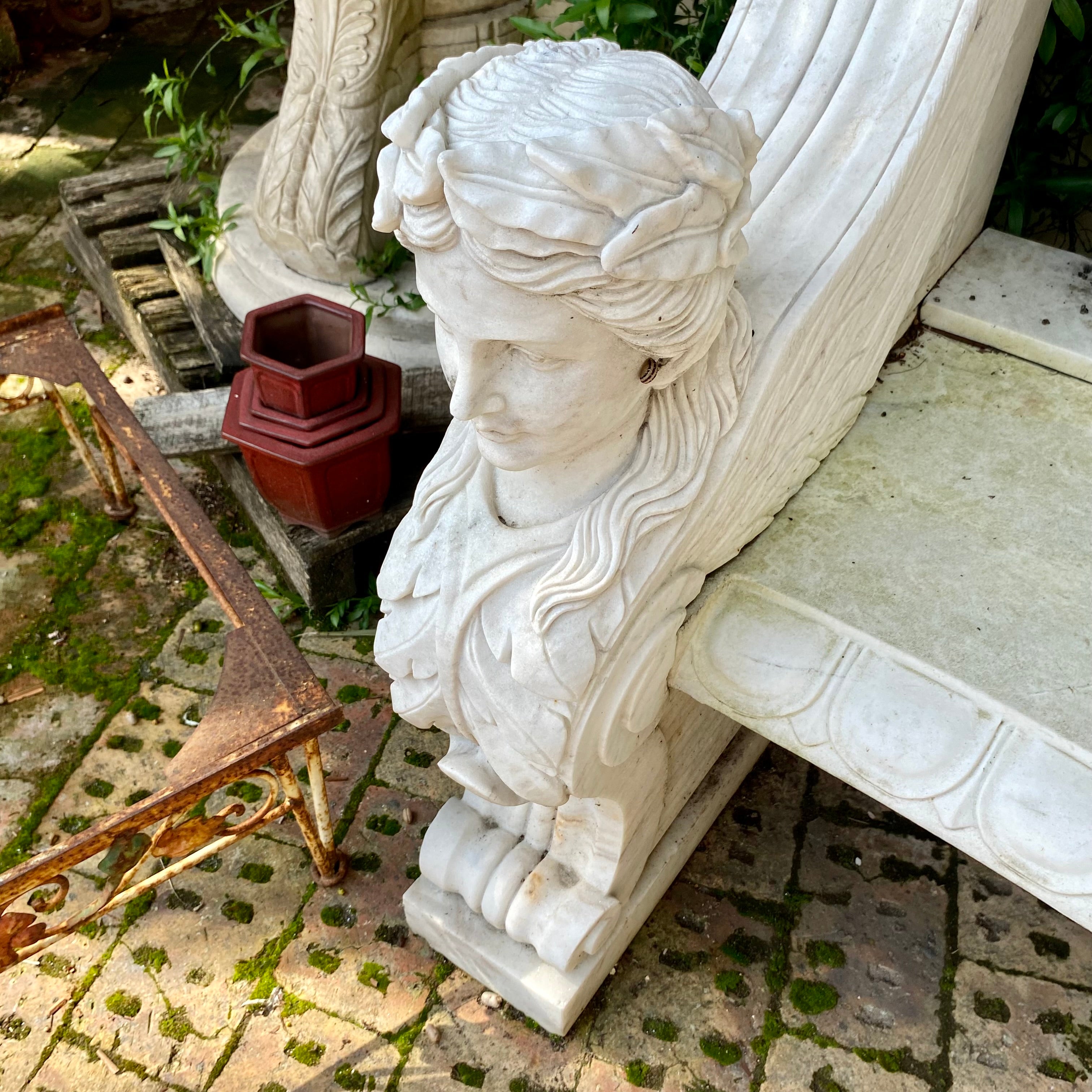 Gorgeous Hand Carved White Marble Bench - SOLD