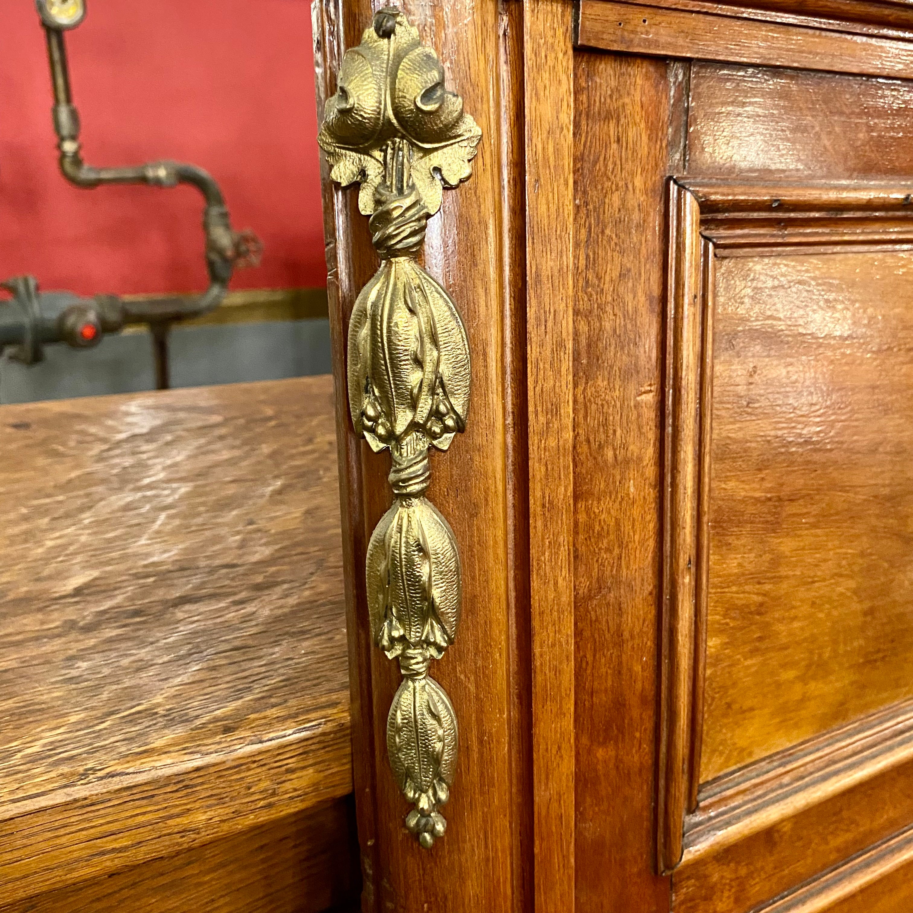 Antique French Oak Mirror with Brass Castings