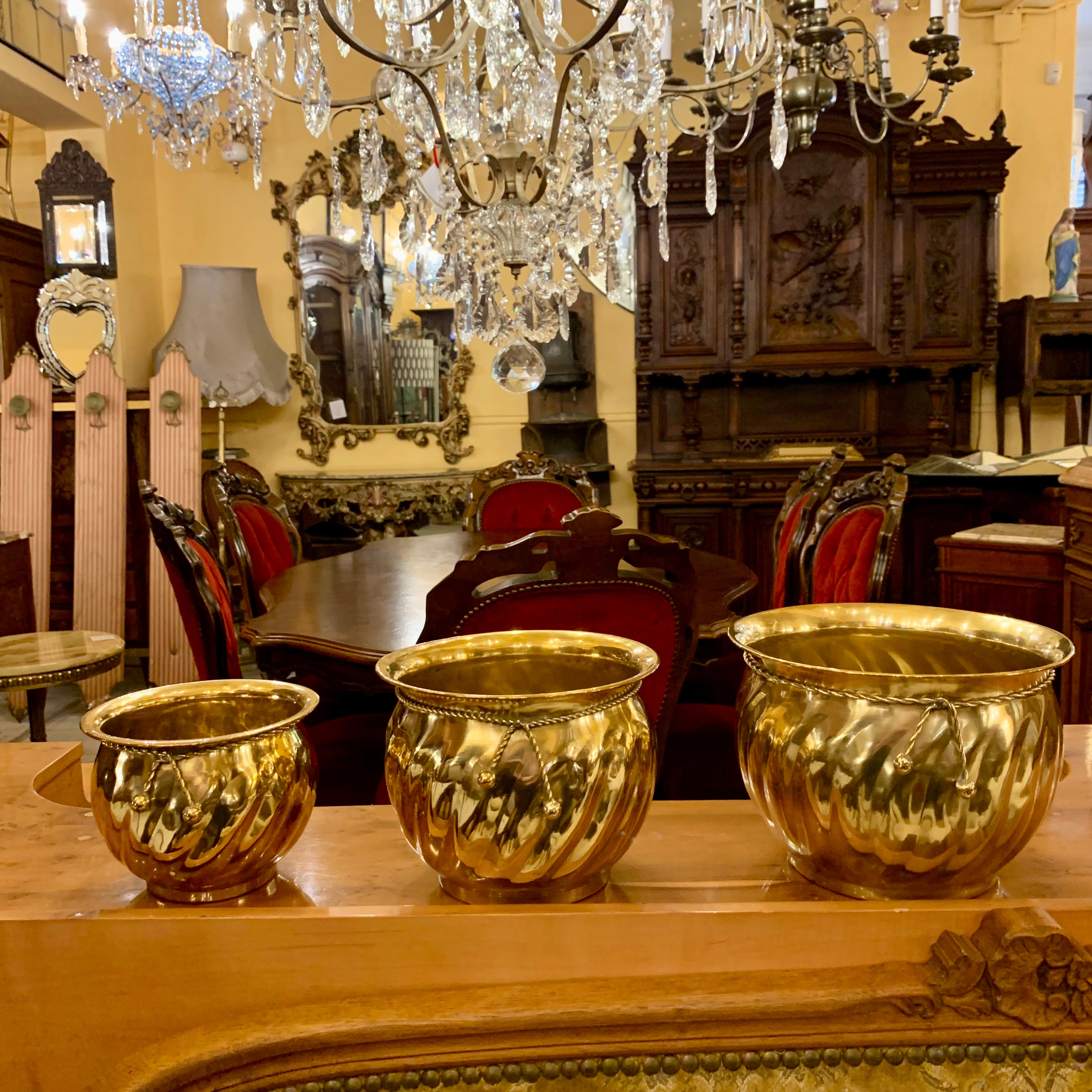 Antique Trio of Brass Pots