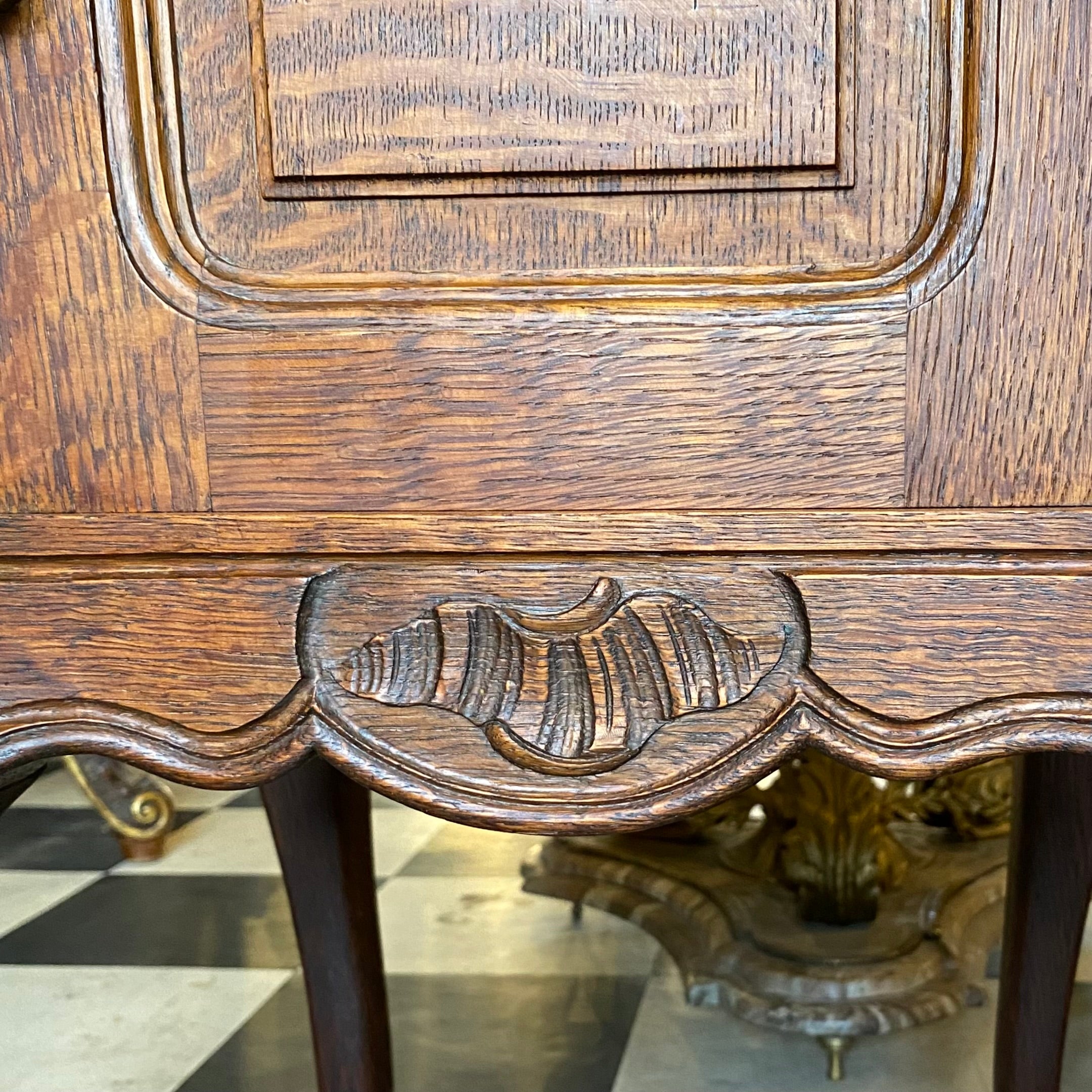 Antique Oak Pedestals with Pink Marble Tops