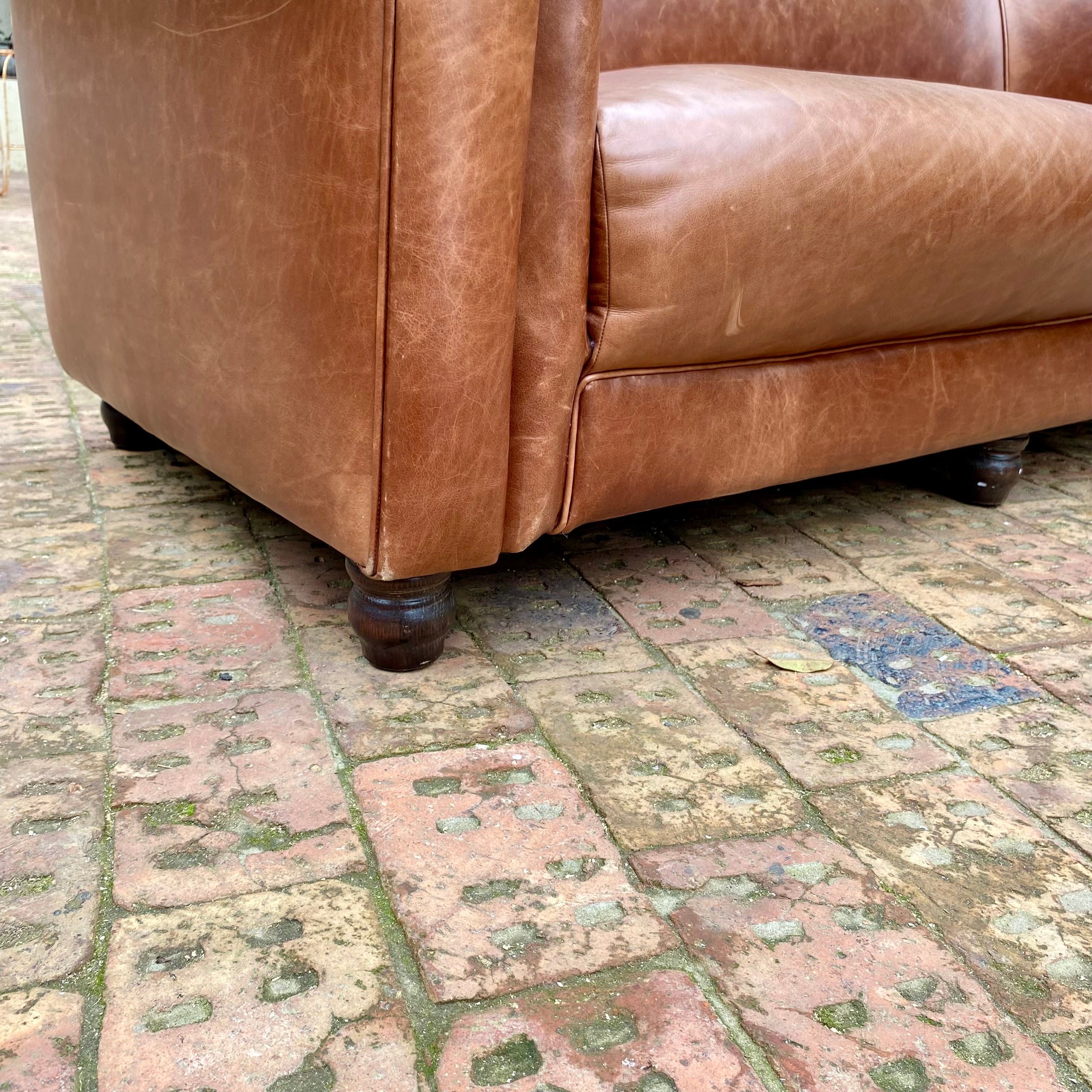 Vintage Leather Sofa with Bun Feet - SOLD