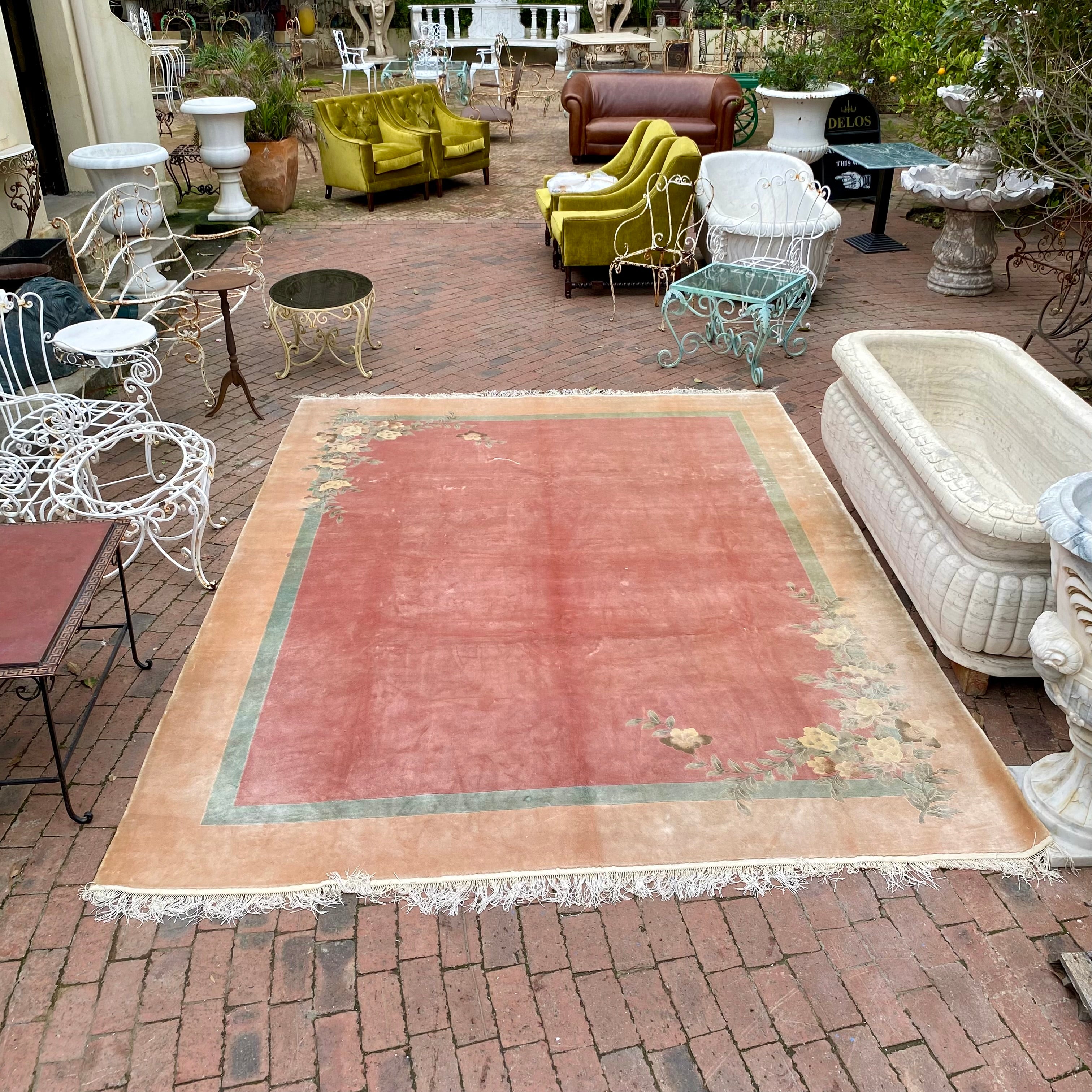 Large Vintage Muted Tone Carpet with Floral Detail