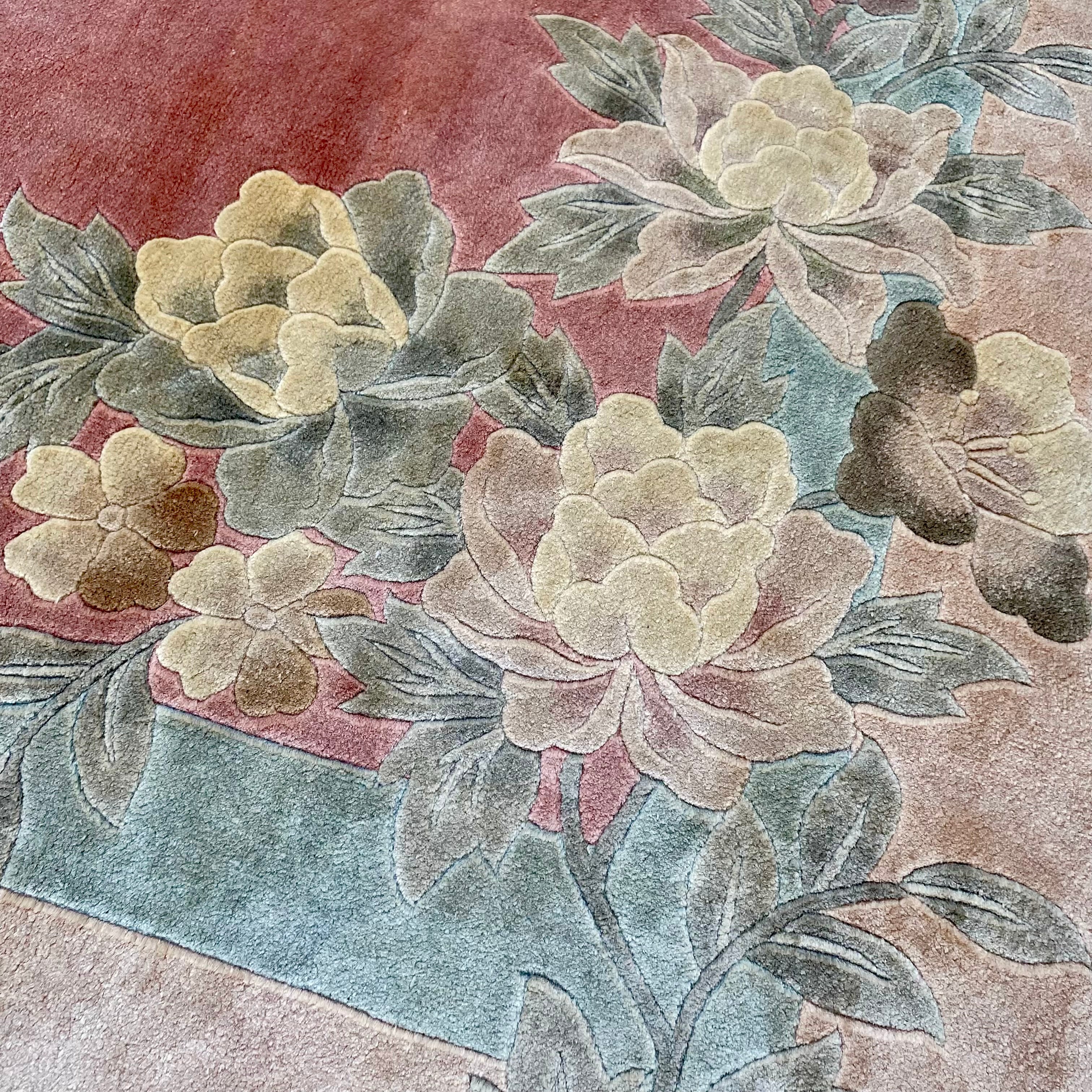 Large Vintage Muted Tone Carpet with Floral Detail
