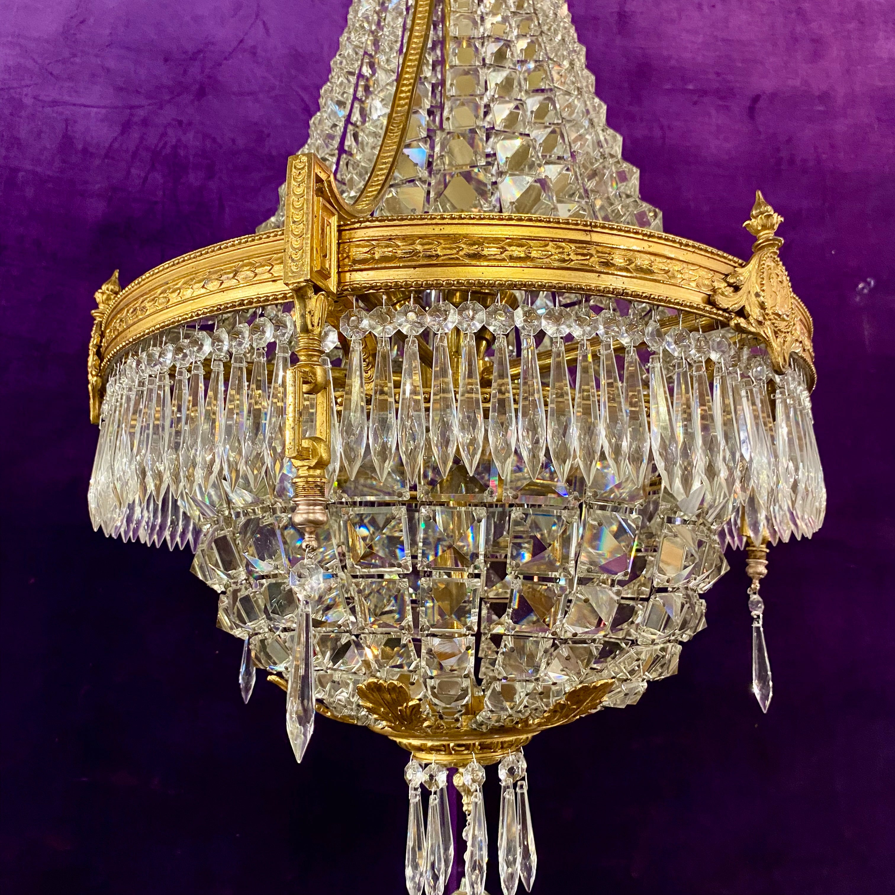 Gorgeous Antique Brass Neoclassical Chandelier