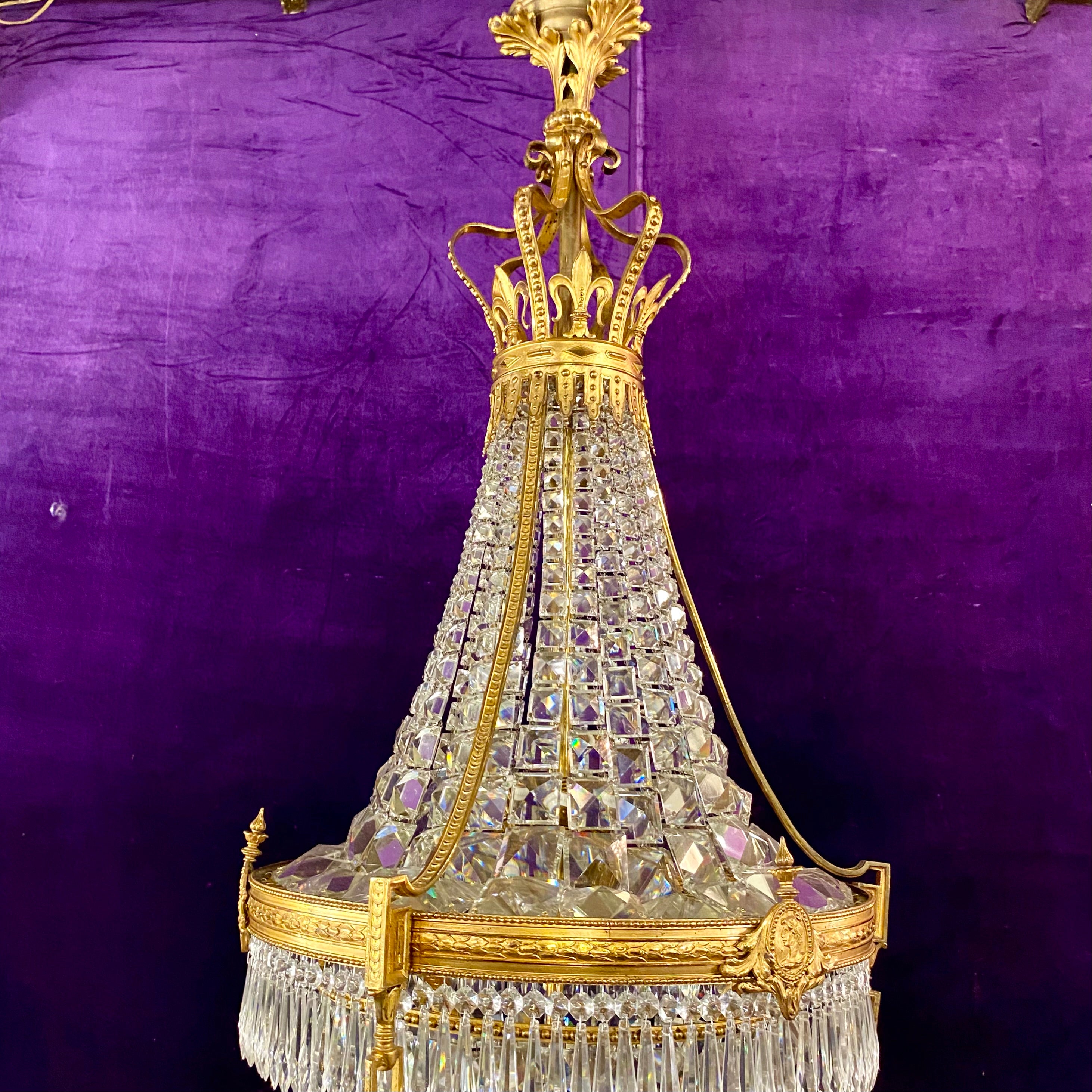 Gorgeous Antique Brass Neoclassical Chandelier