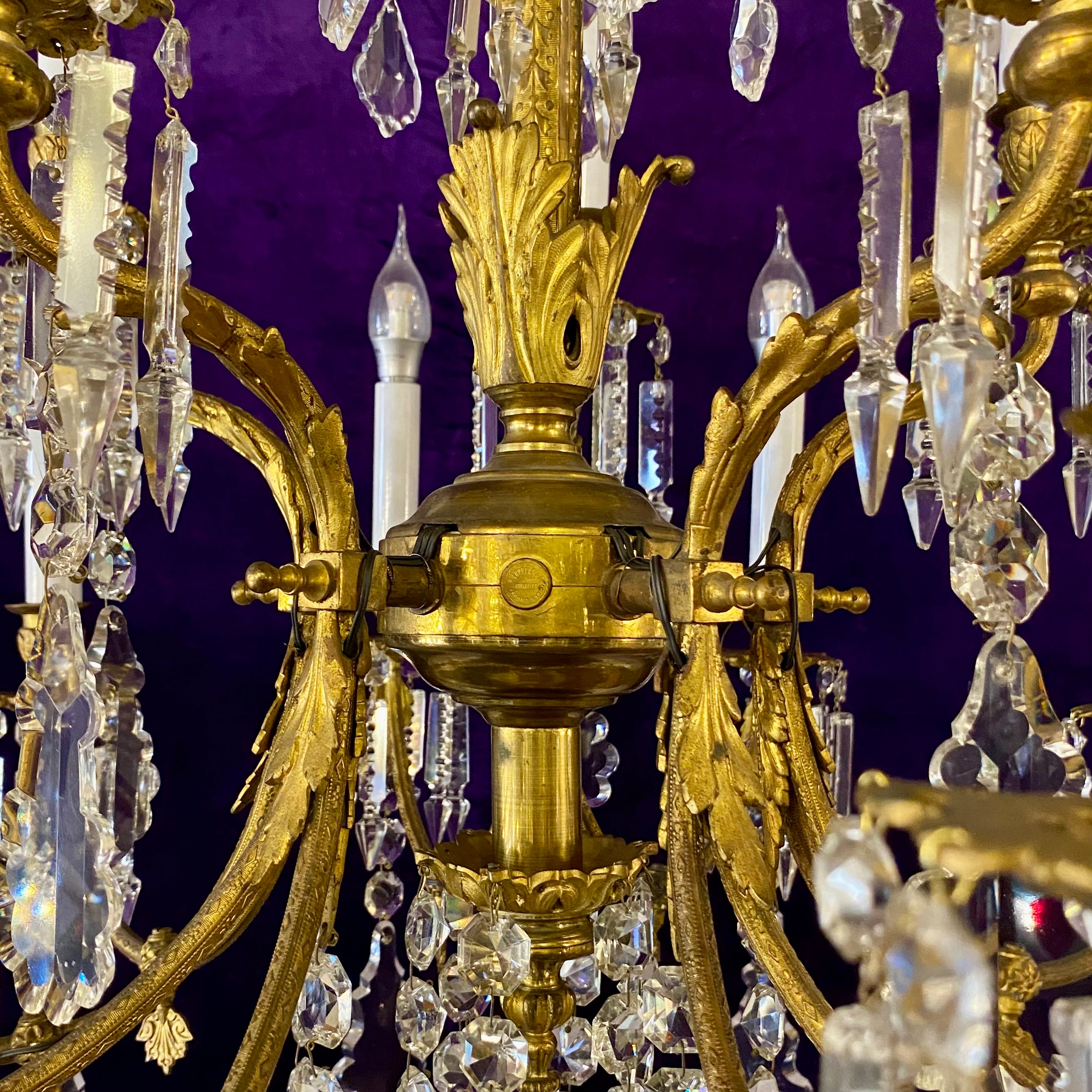 Exceptional Antique Gasolier with Original Crystals