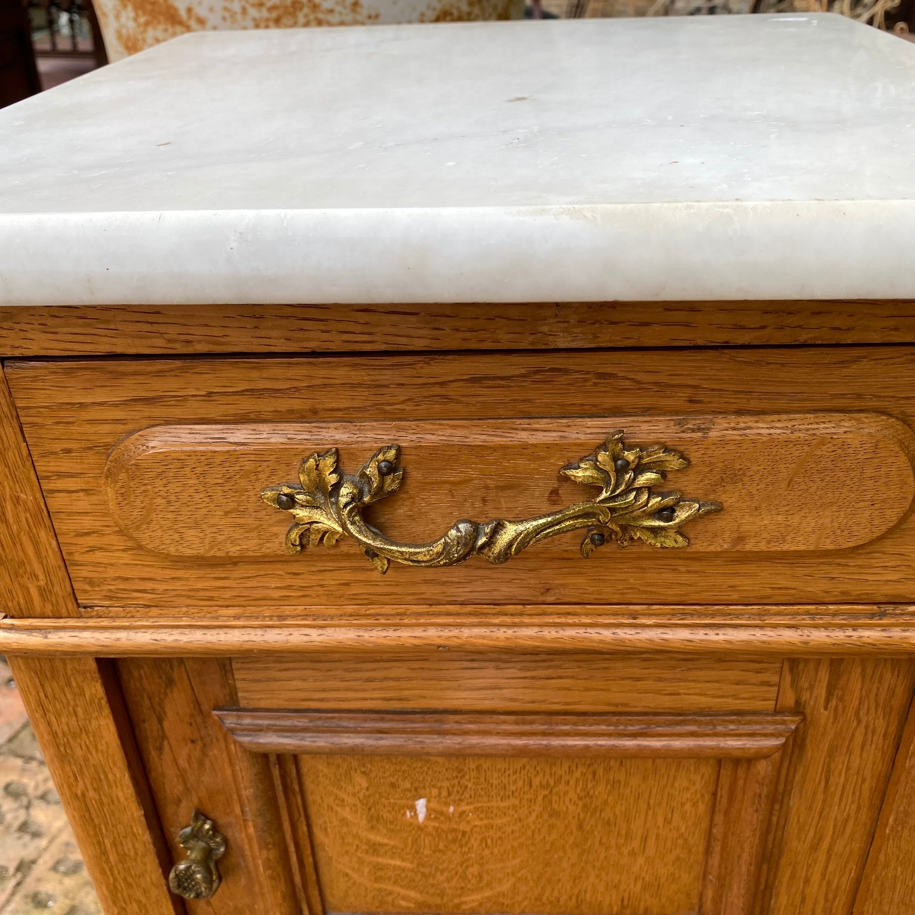 Antique Oak Beside Pedestal