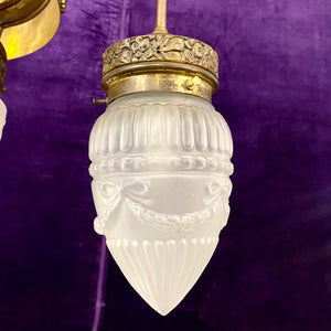 Empire Era Brass Pendant with Original Glass Shades