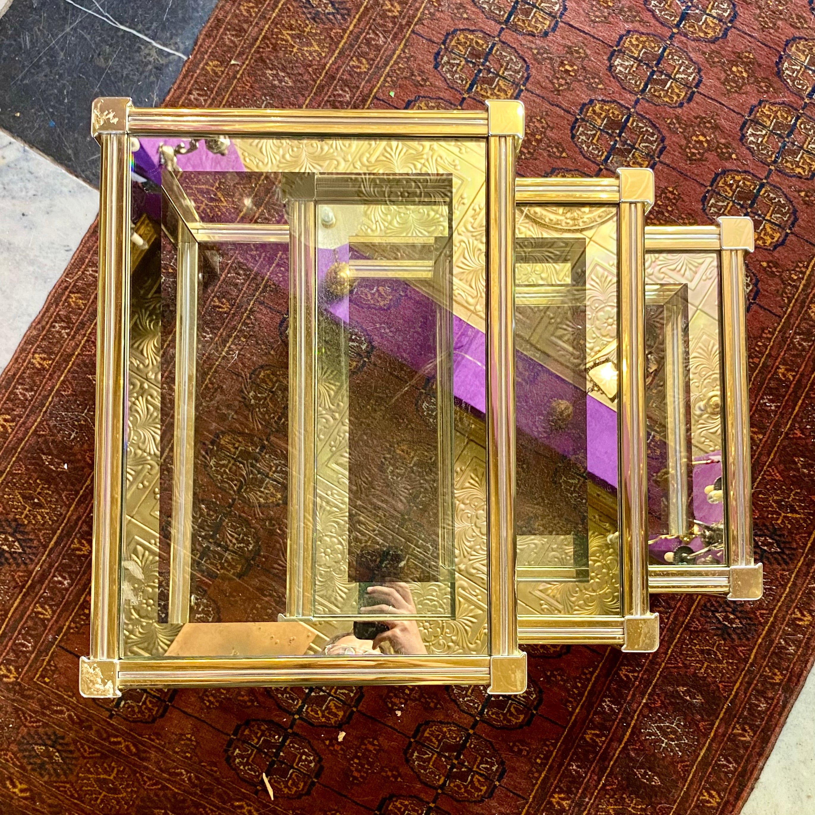 Gorgeous Vintage Brass and Glass Nesting Tables