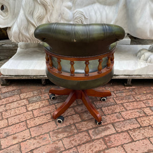 Beautiful Antique Green Leather Captain's Chair - SOLD