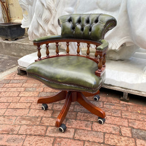 Beautiful Antique Green Leather Captain's Chair - SOLD