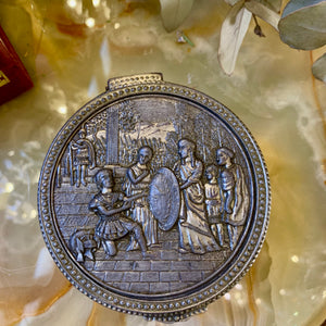 Vintage Metal Trinket Box with Embossed Roman Scene