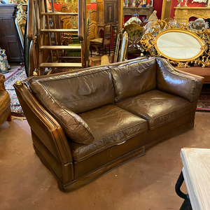 Dark Brown Knoll Leather Sofa - SOLD