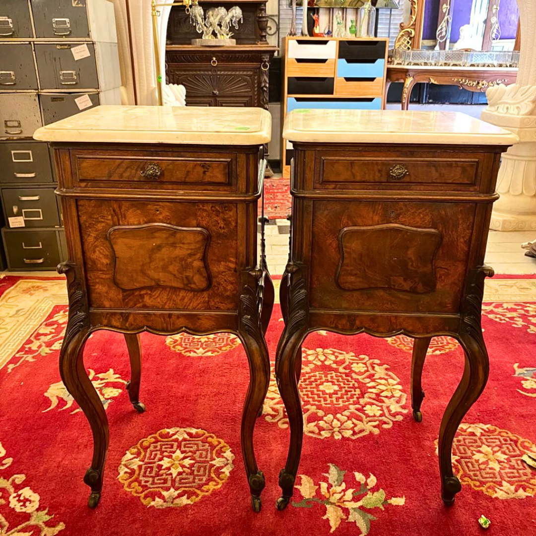 Pair of Antique Rosewood & Marble Pedestals - SOLD