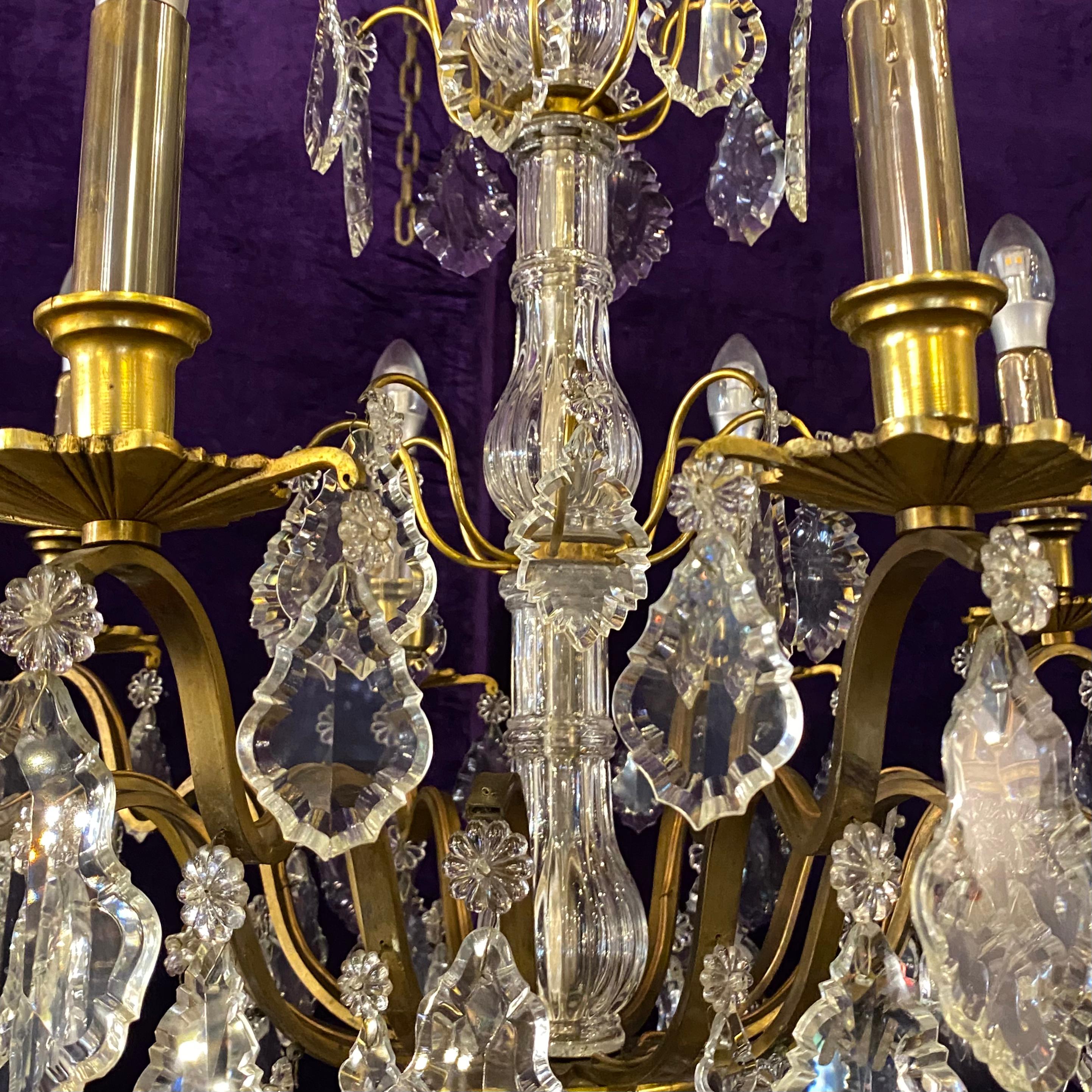 Absolutely Stunning Antique French Brass and Crystal Chandelier