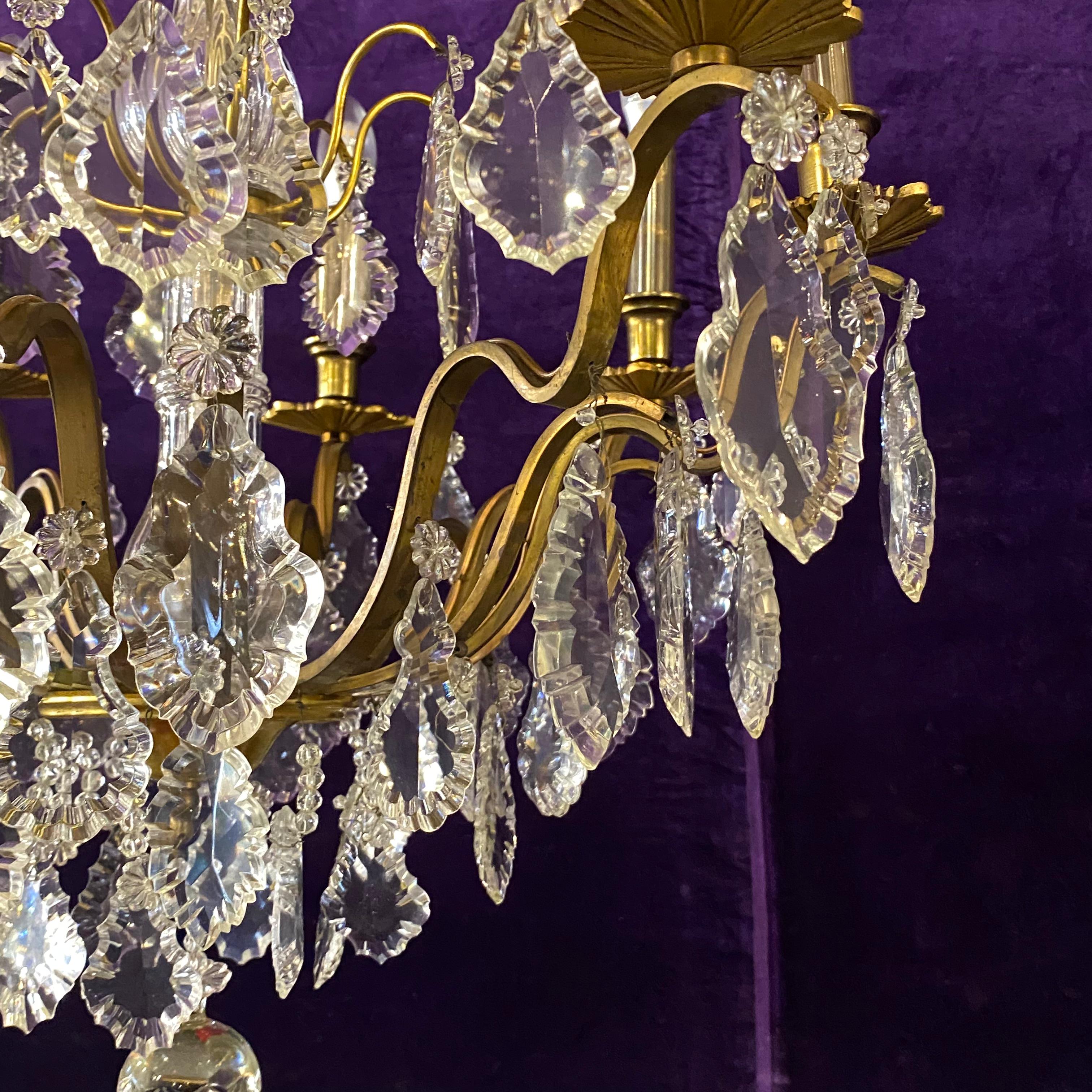 Absolutely Stunning Antique French Brass and Crystal Chandelier