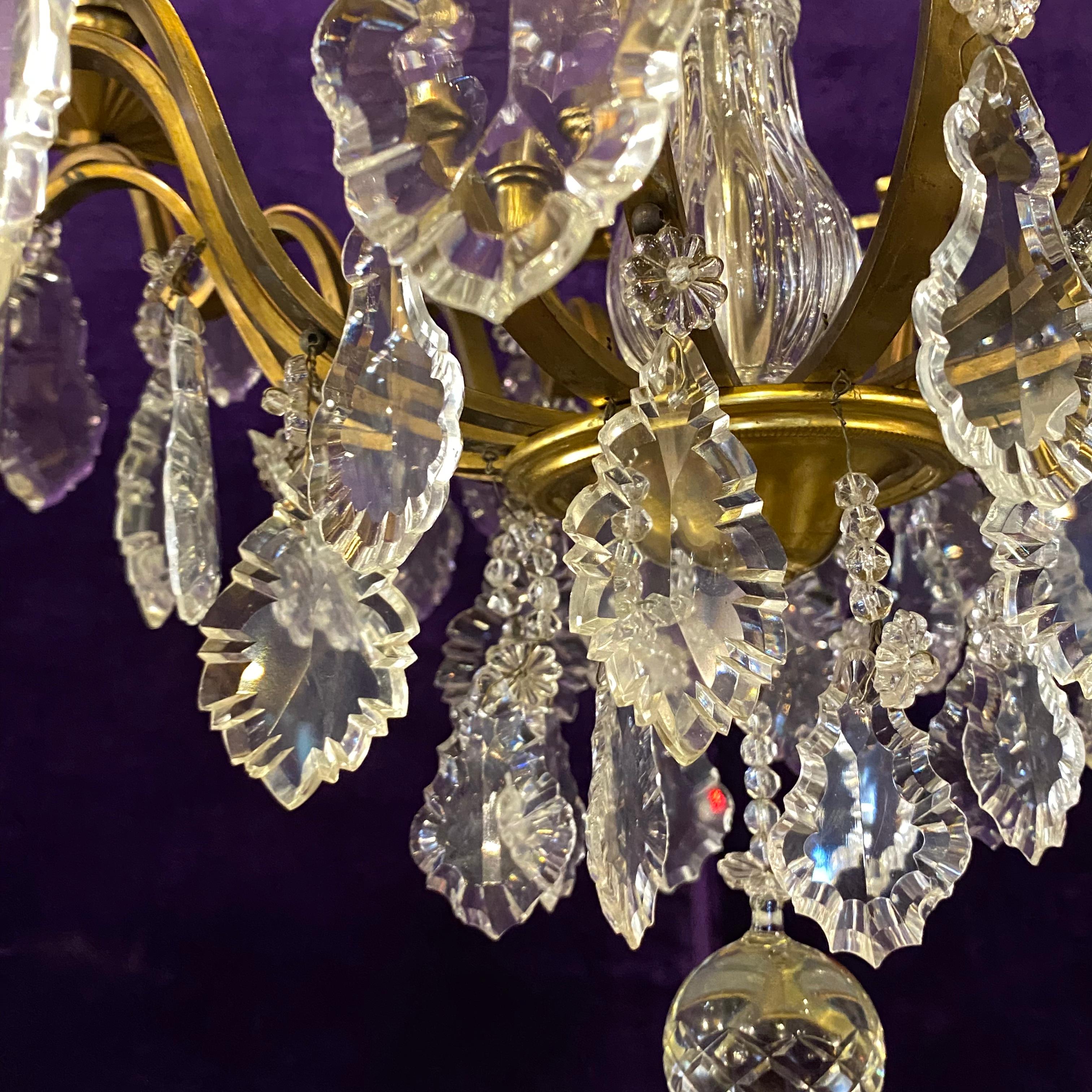 Absolutely Stunning Antique French Brass and Crystal Chandelier