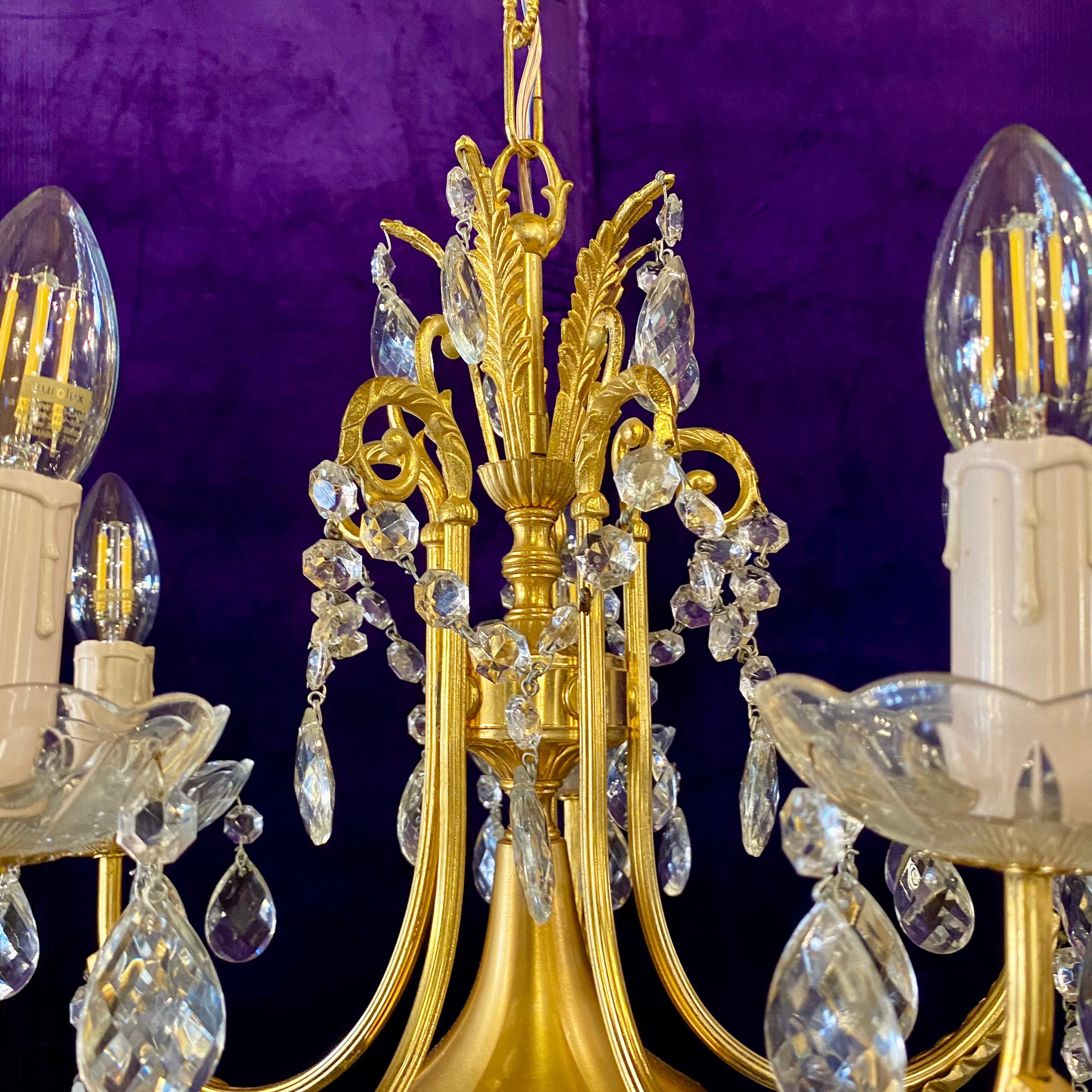 Beautiful Gilt Metal and Crystal Chandelier