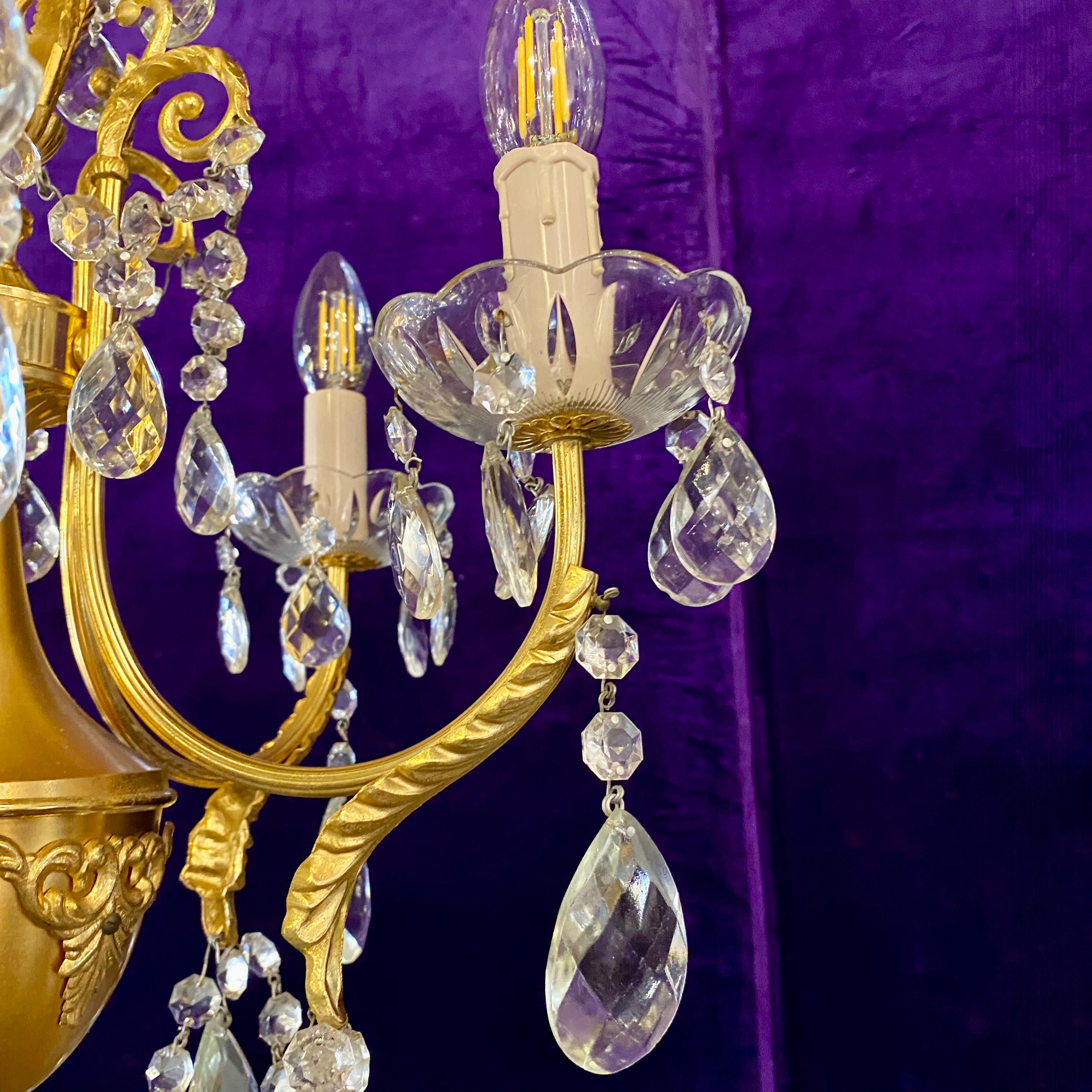 Beautiful Gilt Metal and Crystal Chandelier