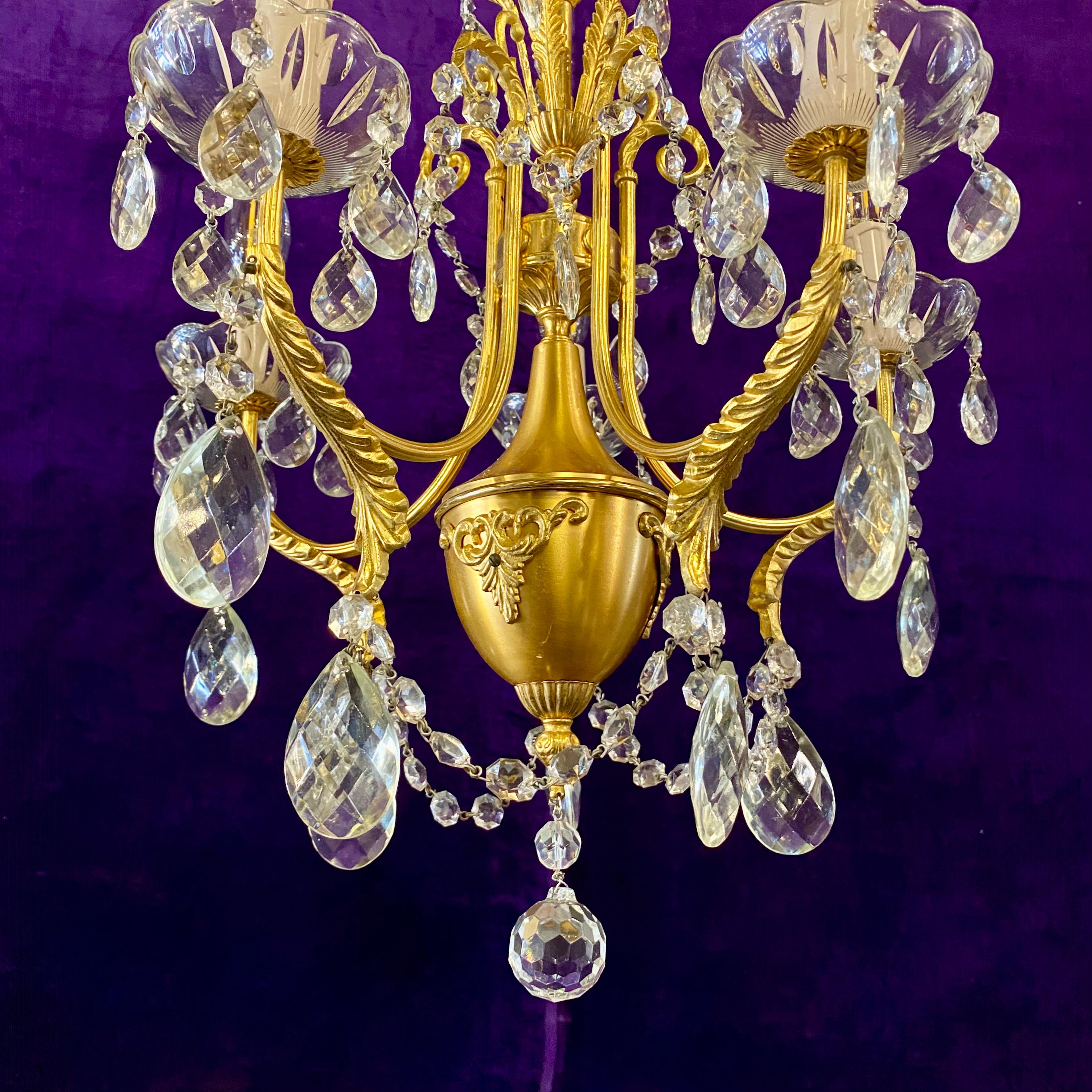 Beautiful Gilt Metal and Crystal Chandelier