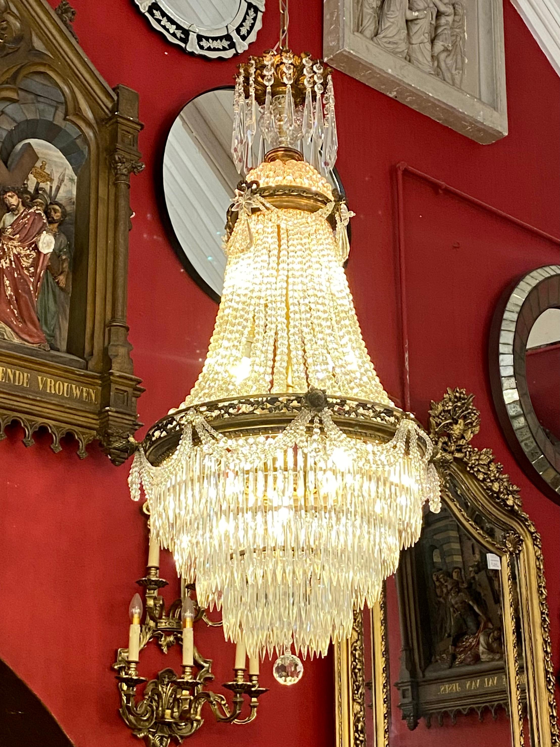 Stunning Antique Neoclassical Chandelier with Original Crystal