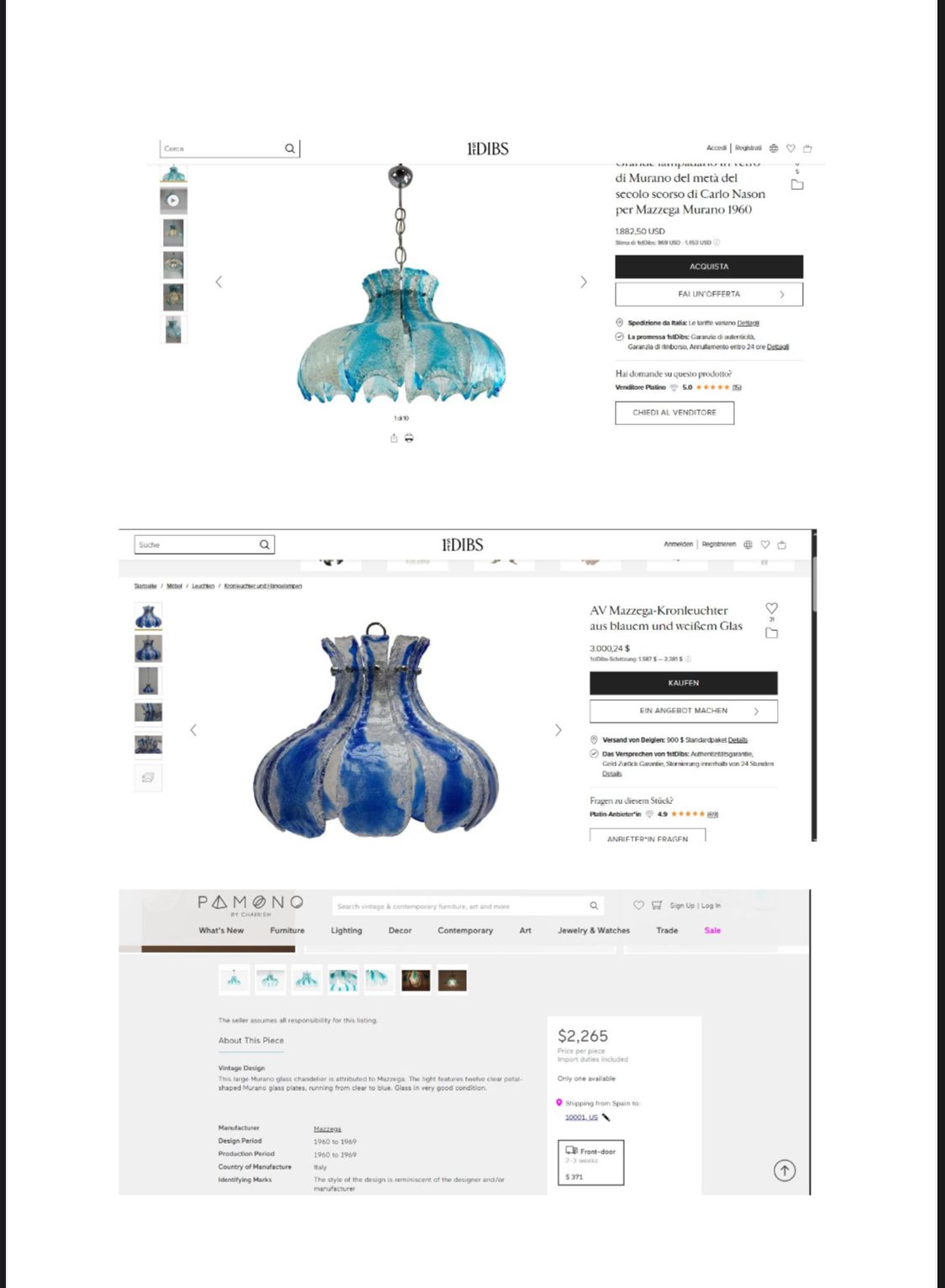 AV Mazzega Murano 'Ice Glass' Chandelier with Blue Swirl Panels, circa 1970s