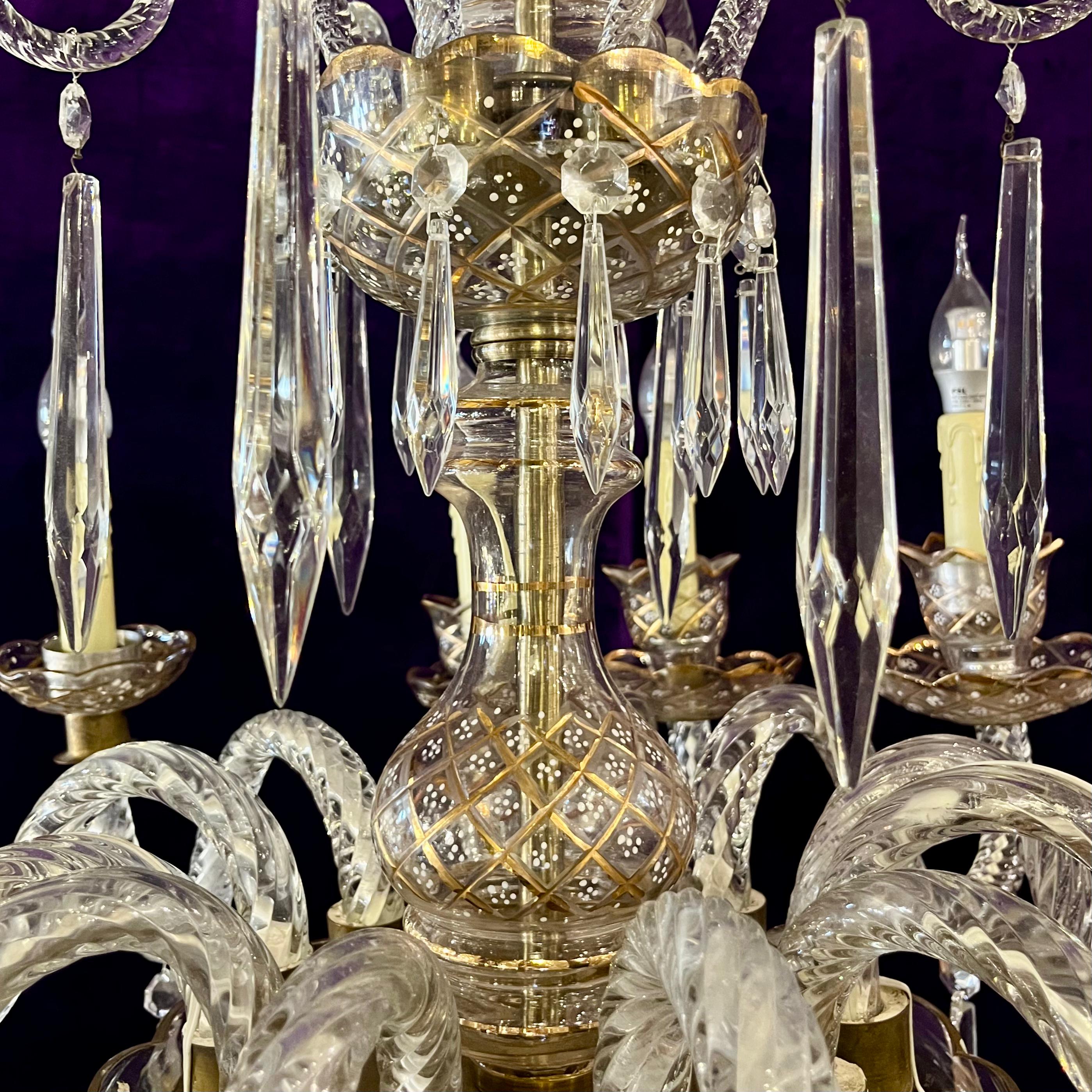 Rare Twelve-Arm Venetian Glass Chandelier with Hand-Painted Detail, Late 19th Century