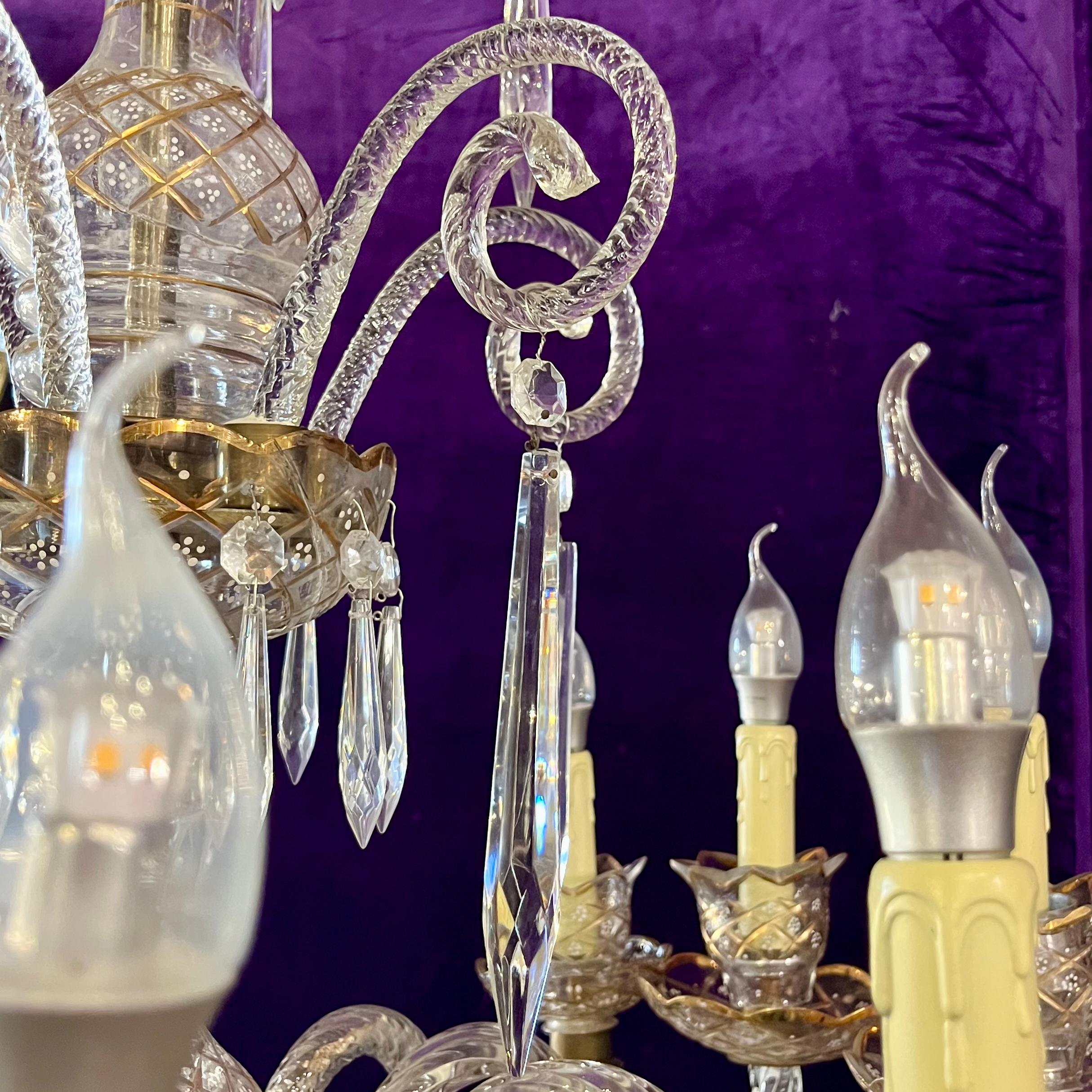 Rare Twelve-Arm Venetian Glass Chandelier with Hand-Painted Detail, Late 19th Century