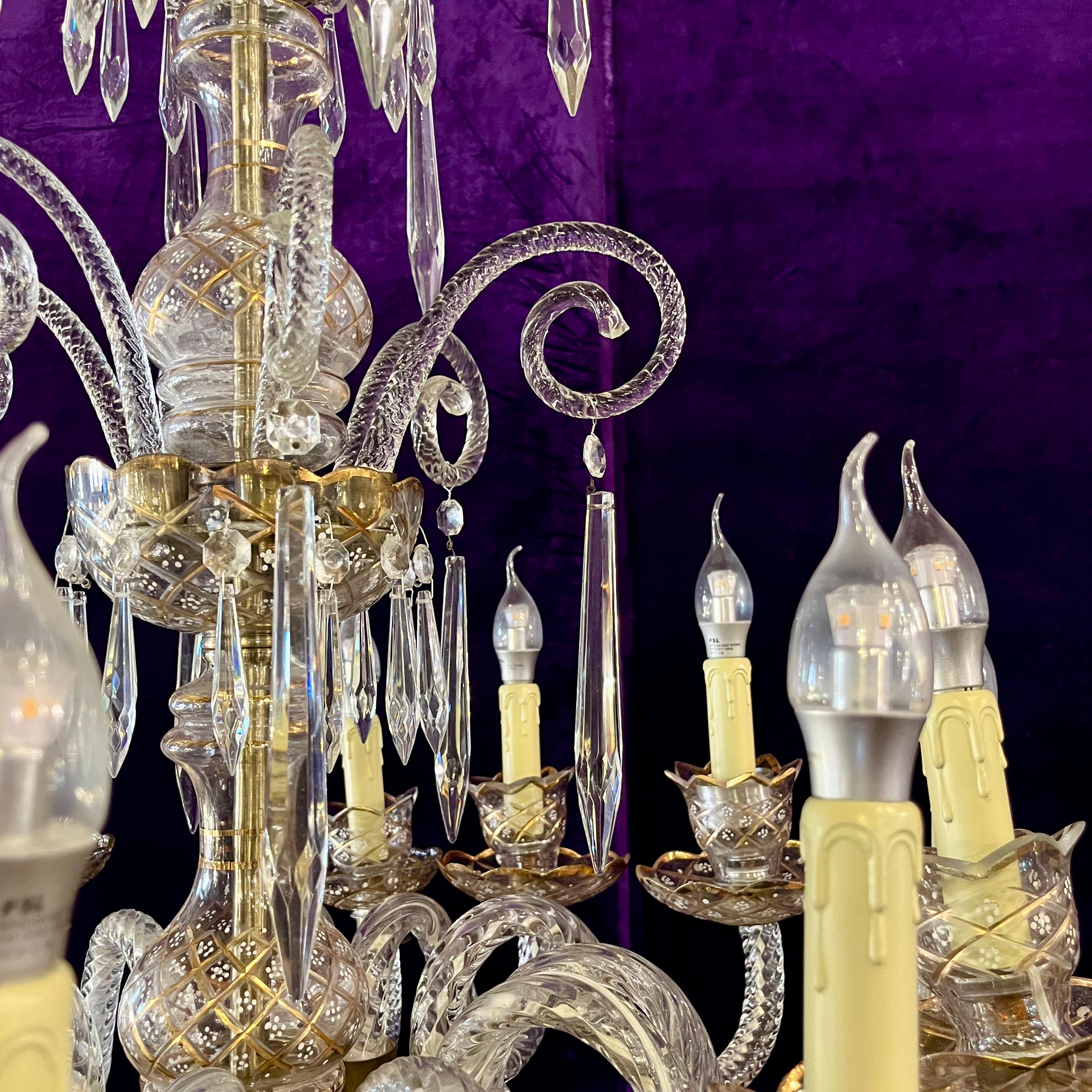 Rare Twelve-Arm Venetian Glass Chandelier with Hand-Painted Detail, Late 19th Century