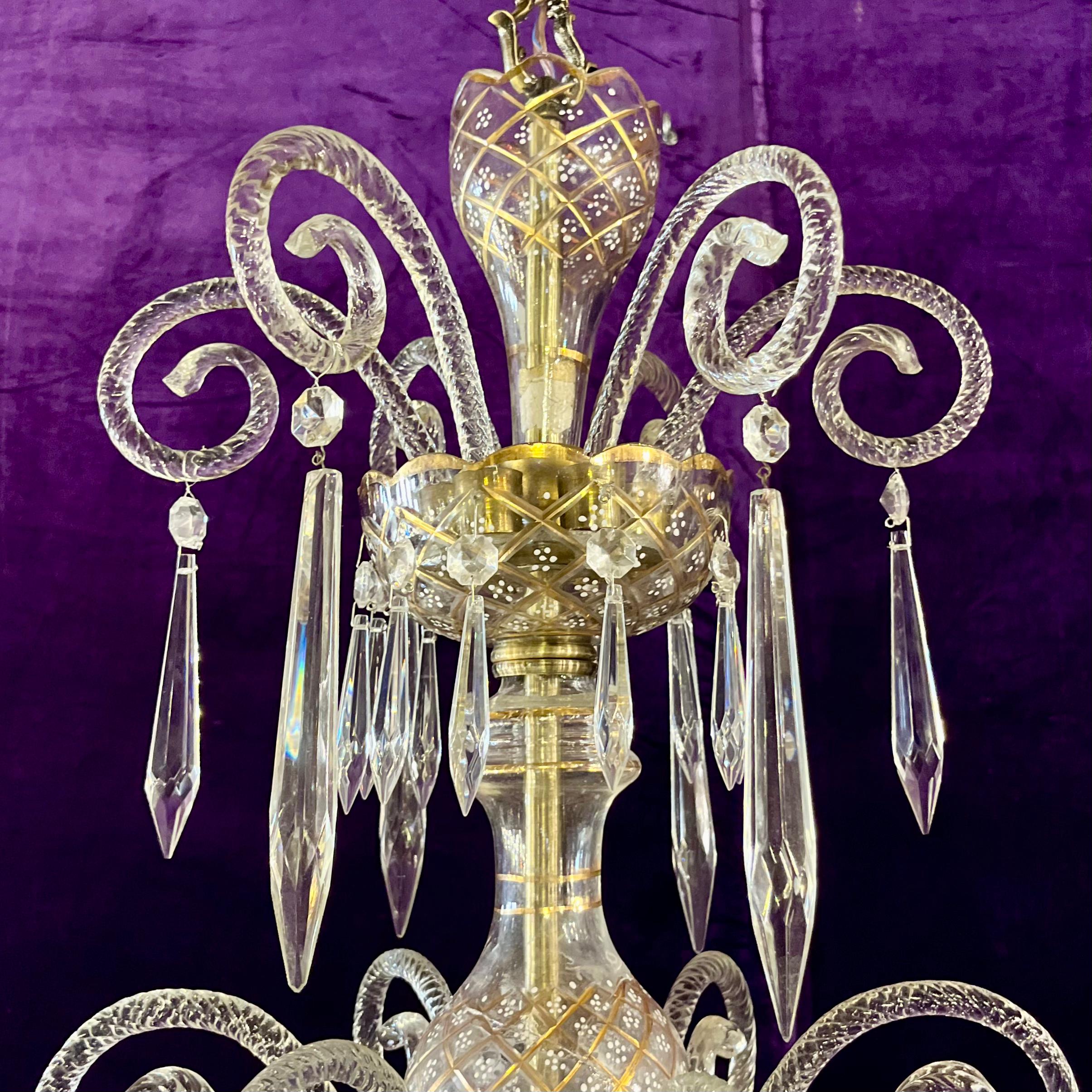 Rare Twelve-Arm Venetian Glass Chandelier with Hand-Painted Detail, Late 19th Century