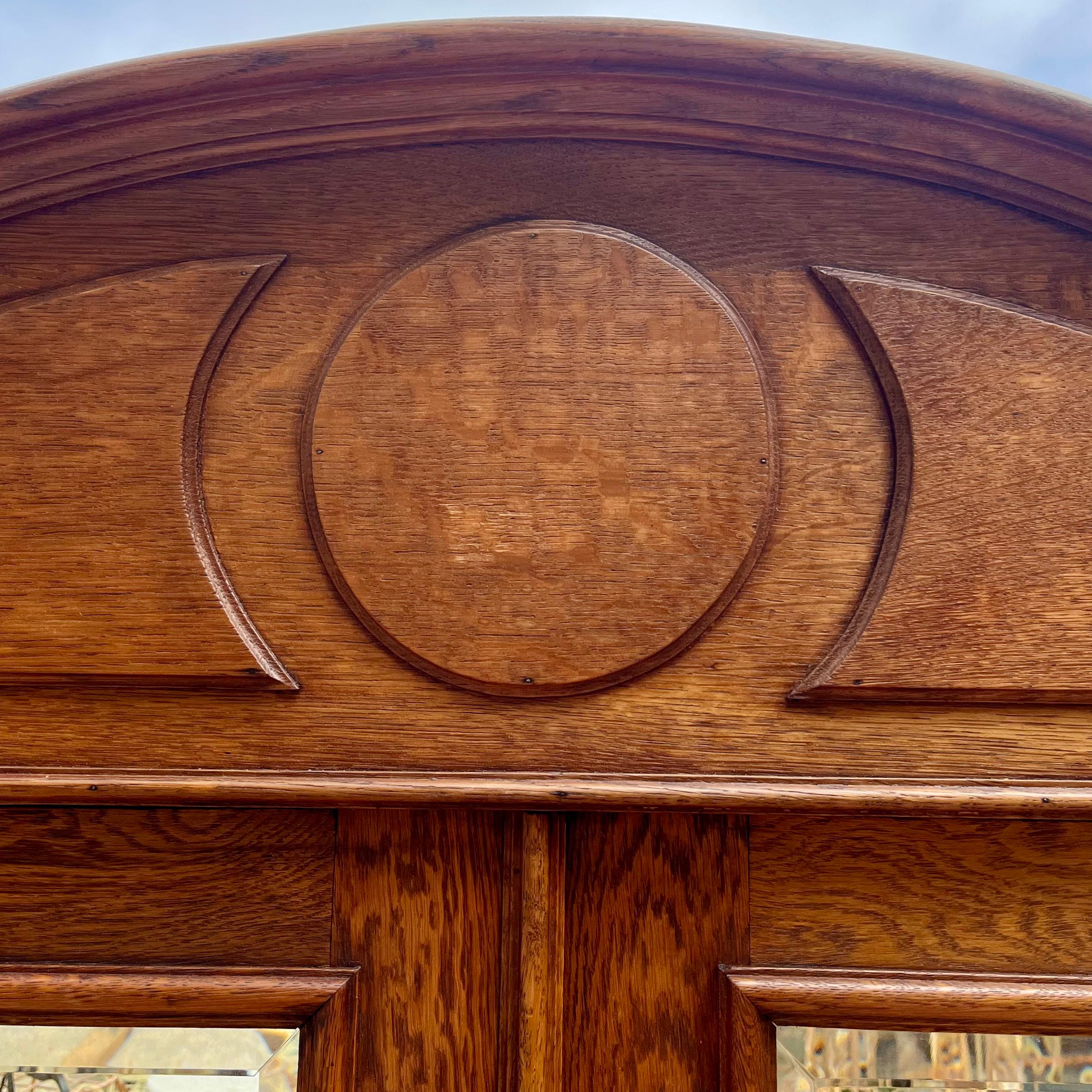 Tall Oak Armoire with Mirrored Doors, c. Early 20th Century