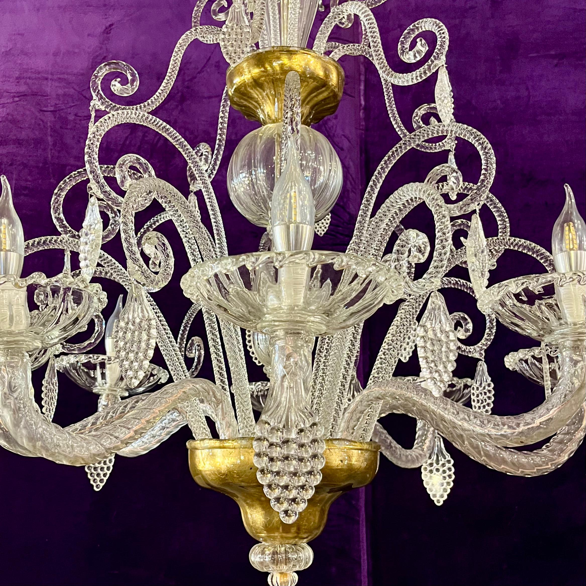A Very Rare and Large Antique Murano Chandelier with Gilded Details