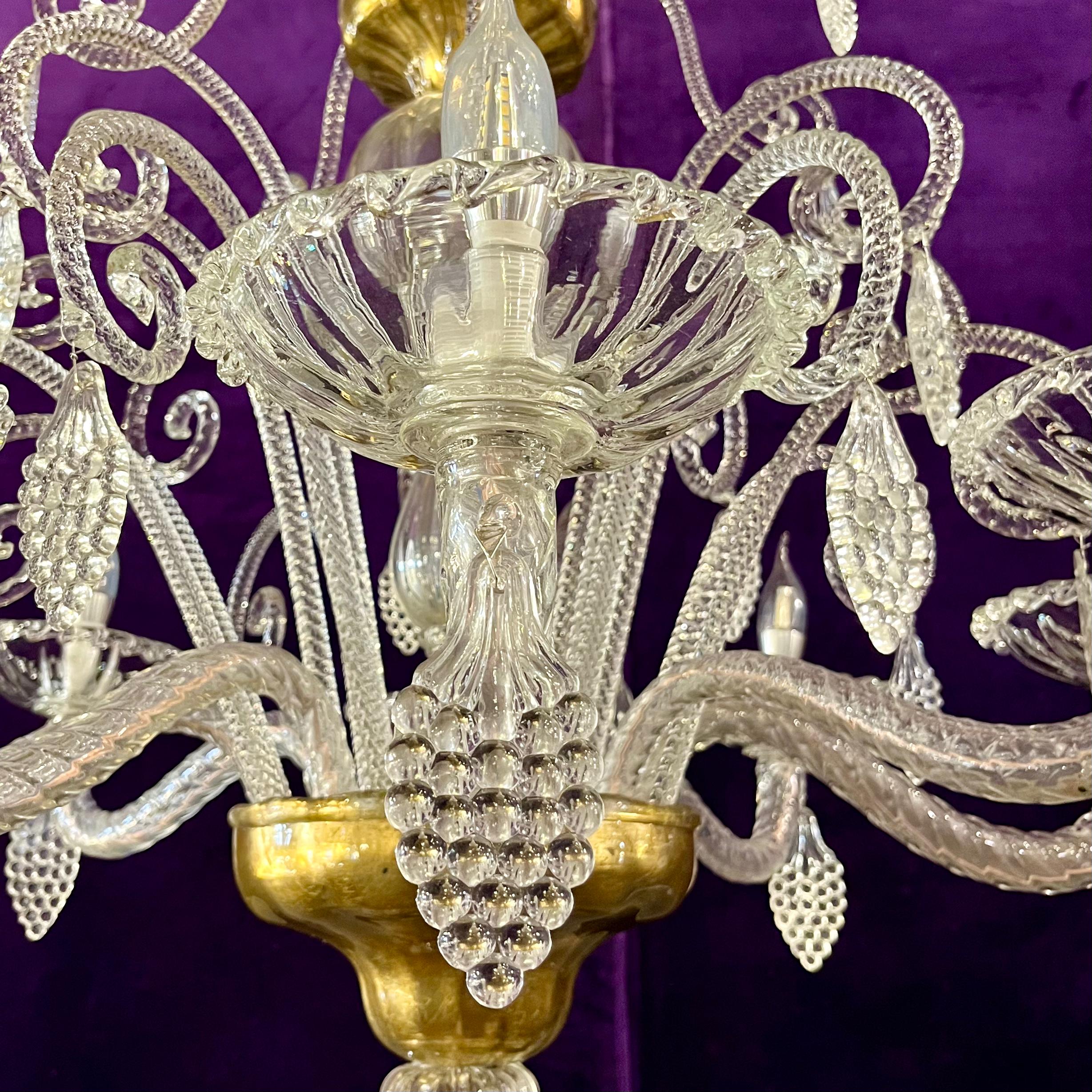 A Very Rare and Large Antique Murano Chandelier with Gilded Details