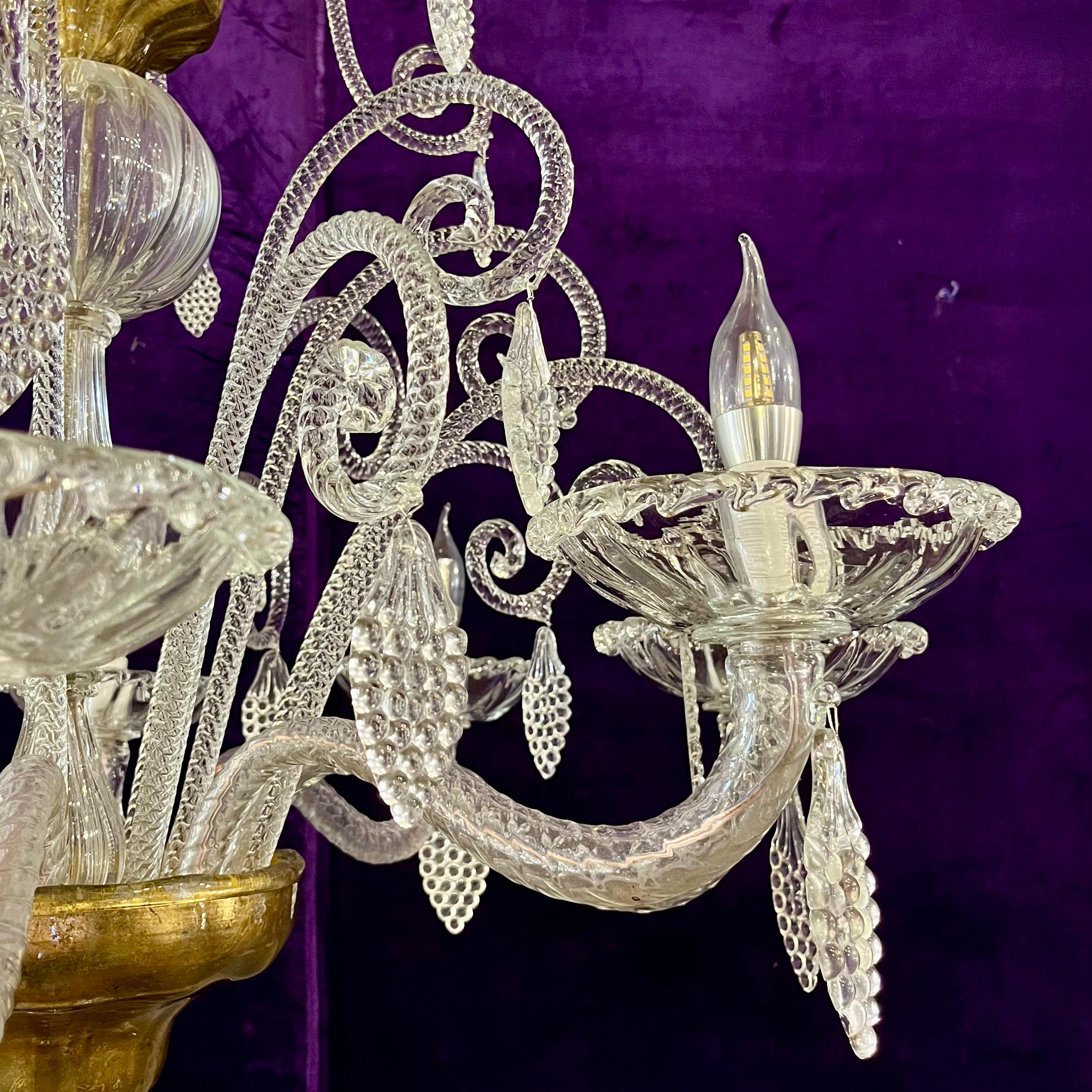 A Very Rare and Large Antique Murano Chandelier with Gilded Details