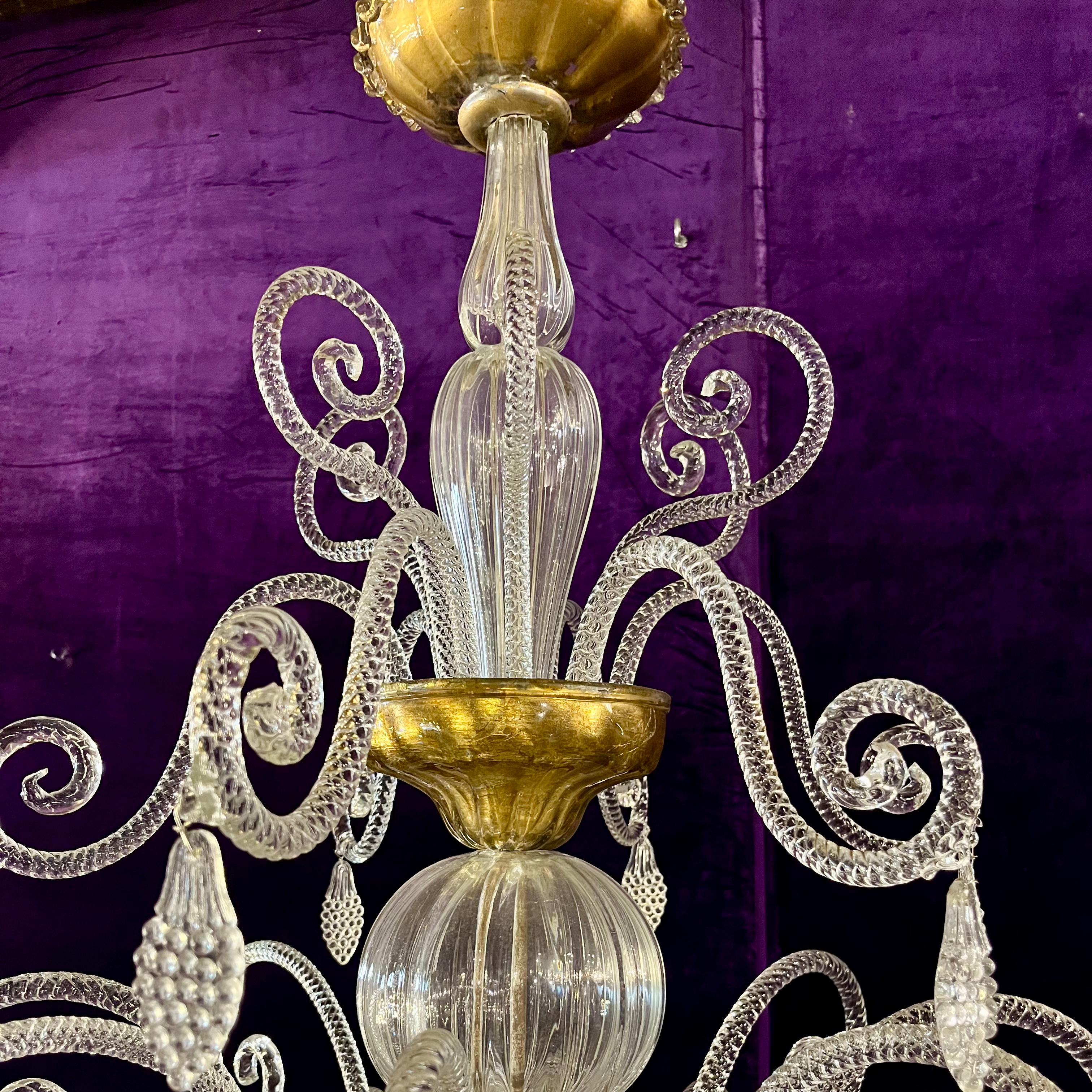 A Very Rare and Large Antique Murano Chandelier with Gilded Details