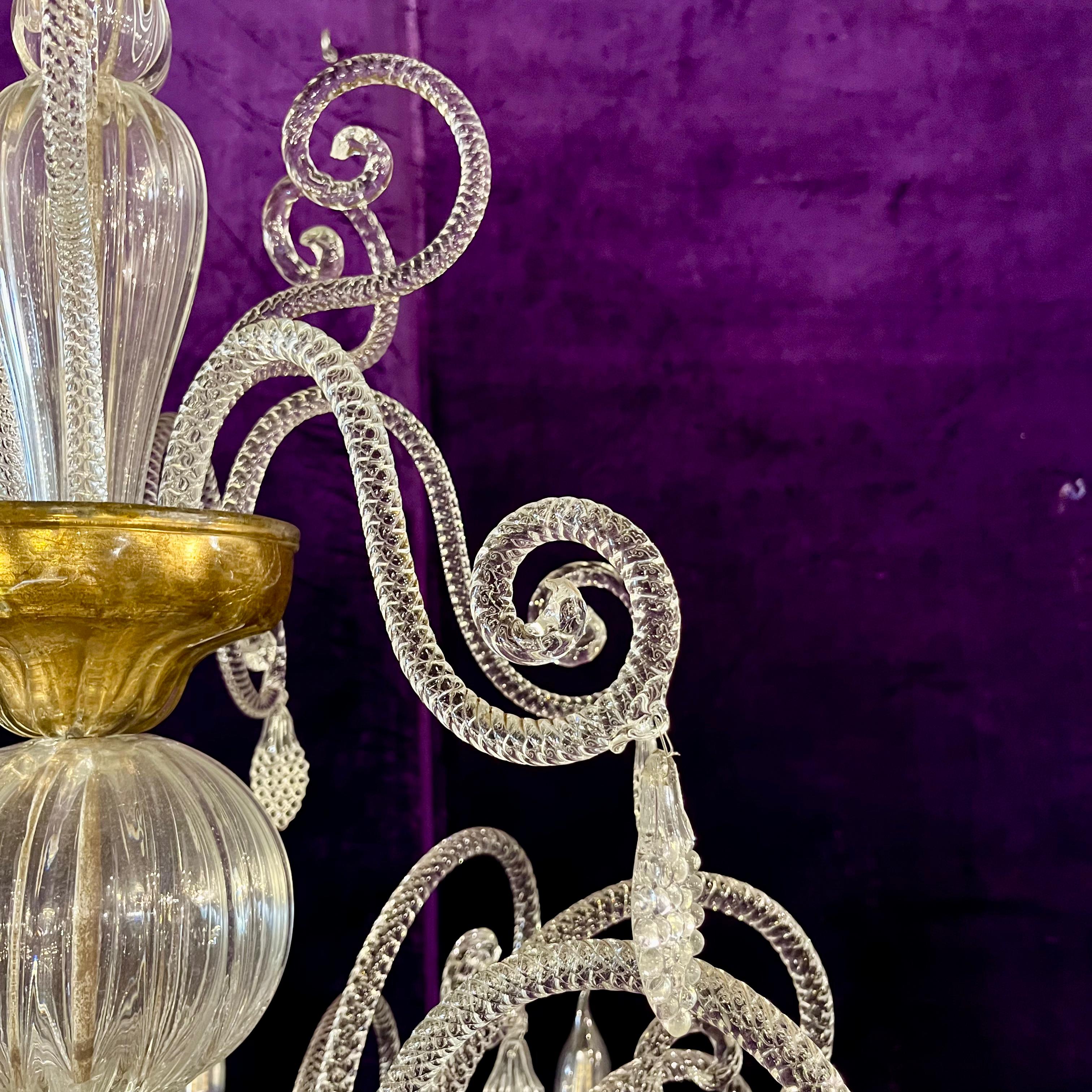 A Very Rare and Large Antique Murano Chandelier with Gilded Details