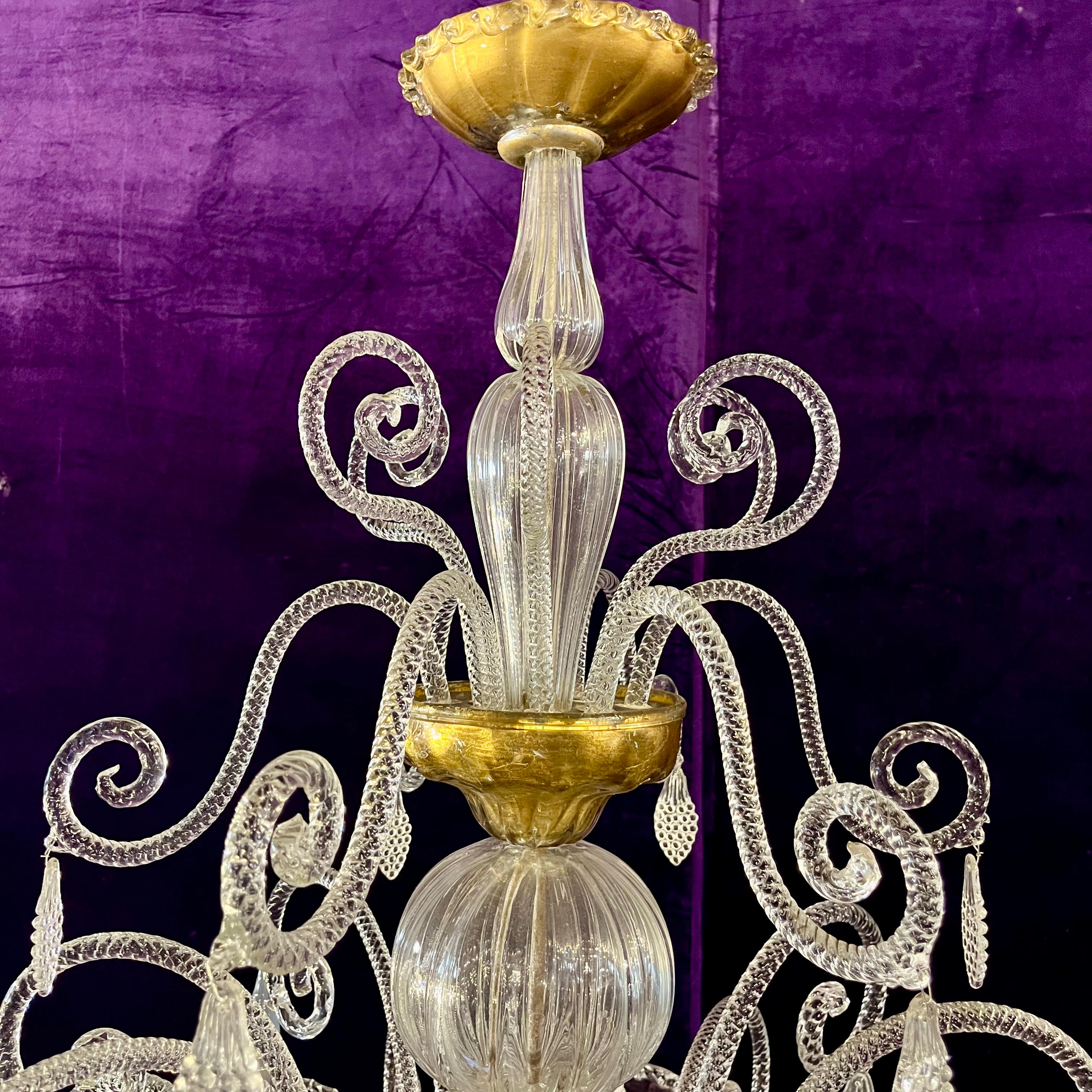 A Very Rare and Large Antique Murano Chandelier with Gilded Details