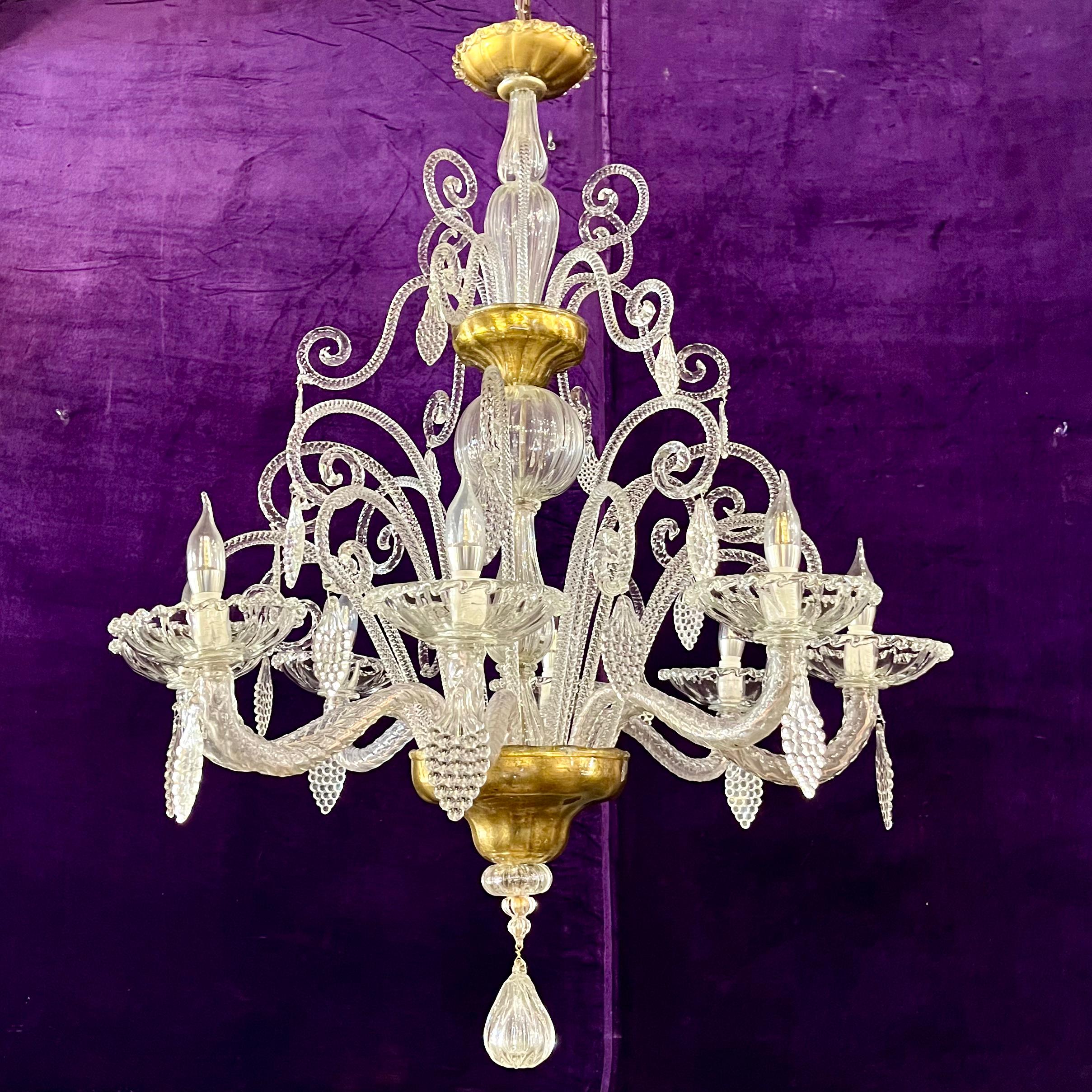 A Very Rare and Large Antique Murano Chandelier with Gilded Details