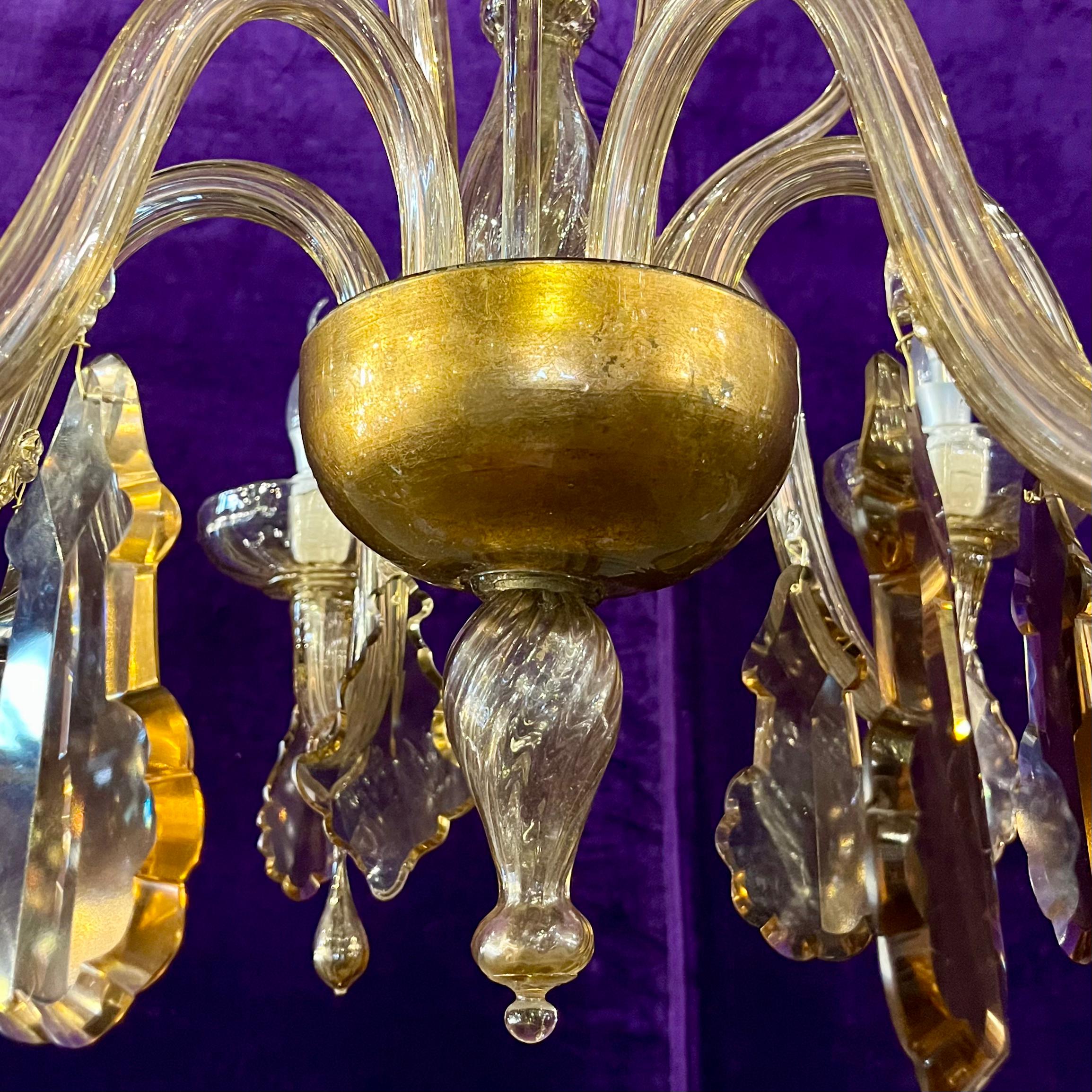 Murano Glass Chandelier in Gold-Pagliesco Glass, Mid-20th Century