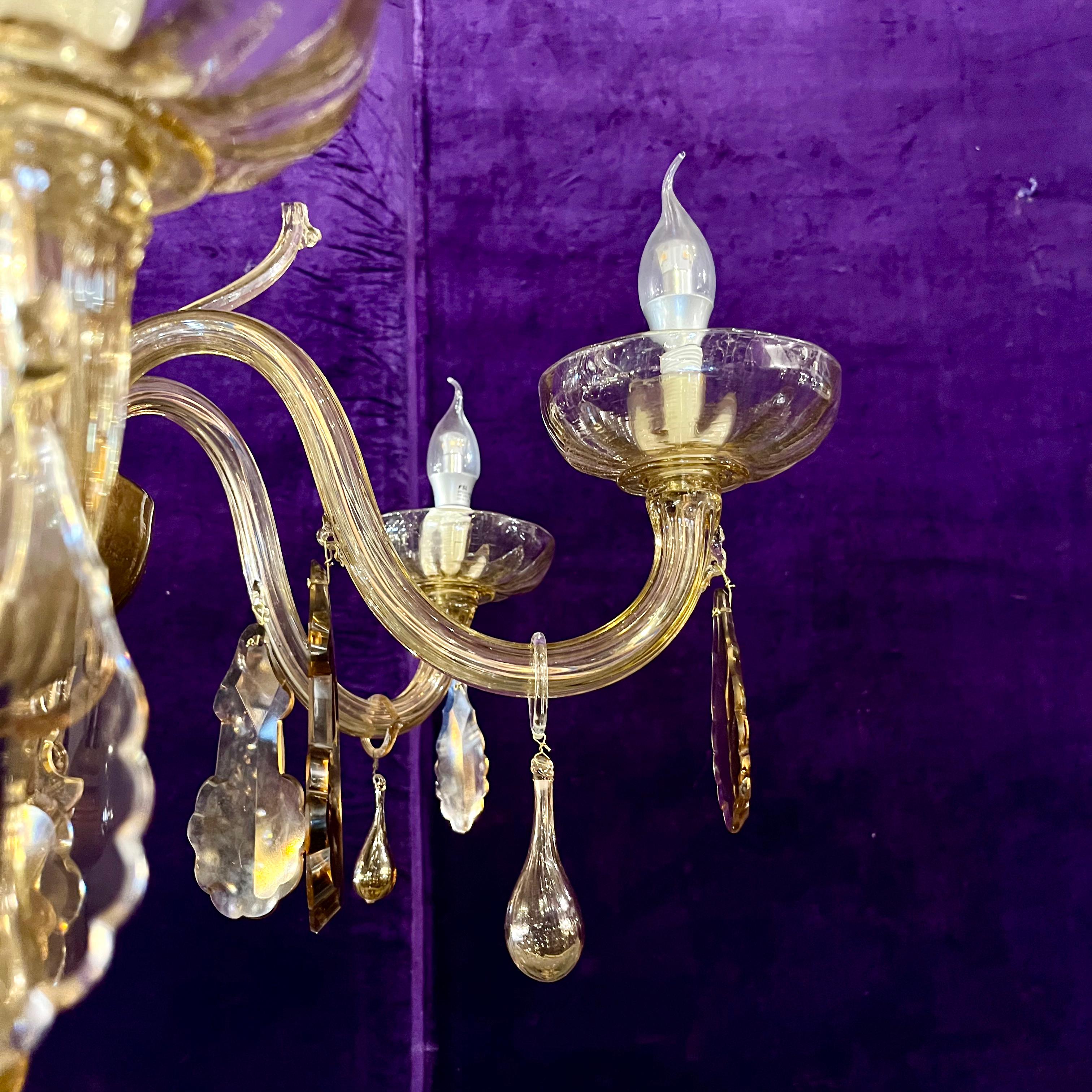 Murano Glass Chandelier in Gold-Pagliesco Glass, Mid-20th Century