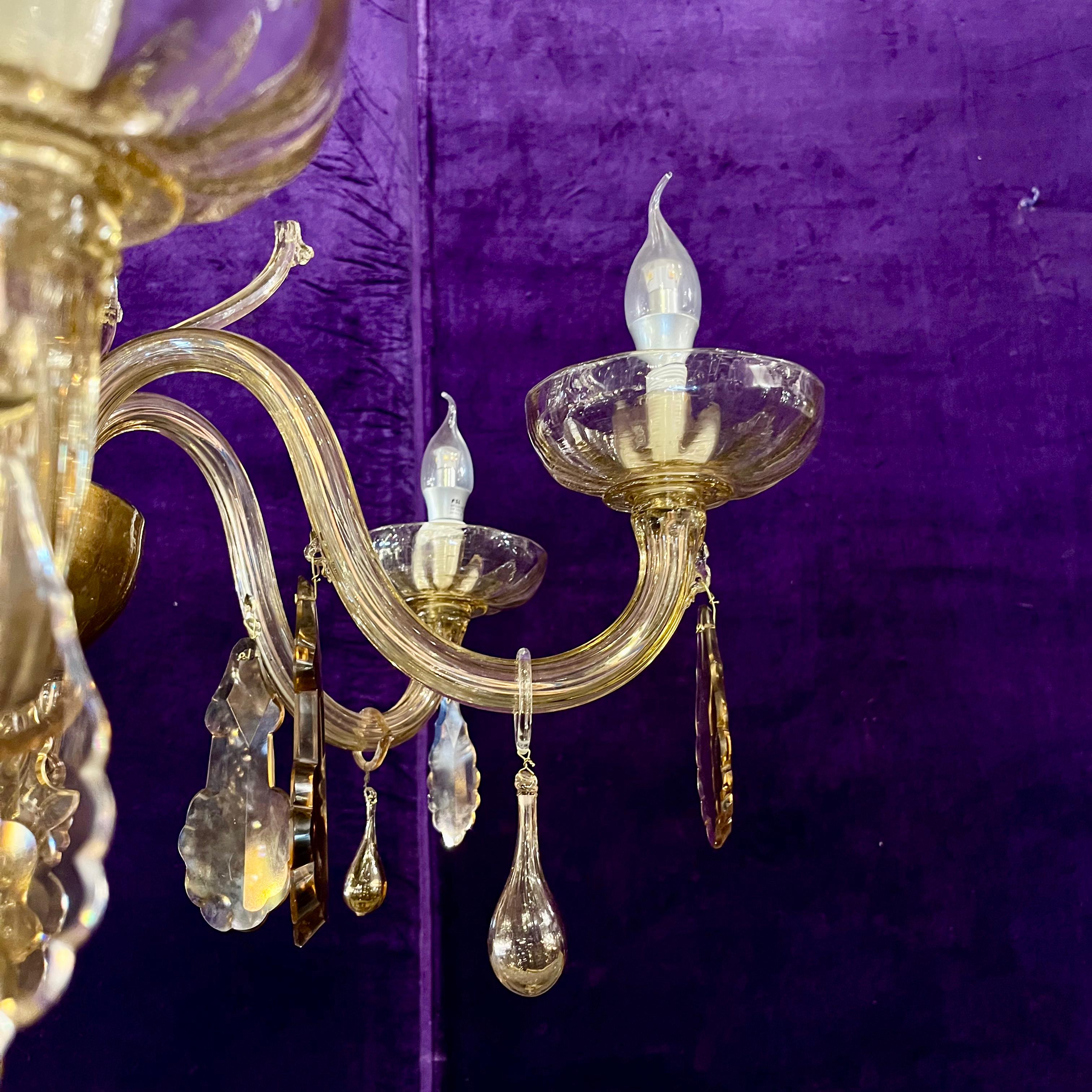 Murano Glass Chandelier in Gold-Pagliesco Glass, Mid-20th Century