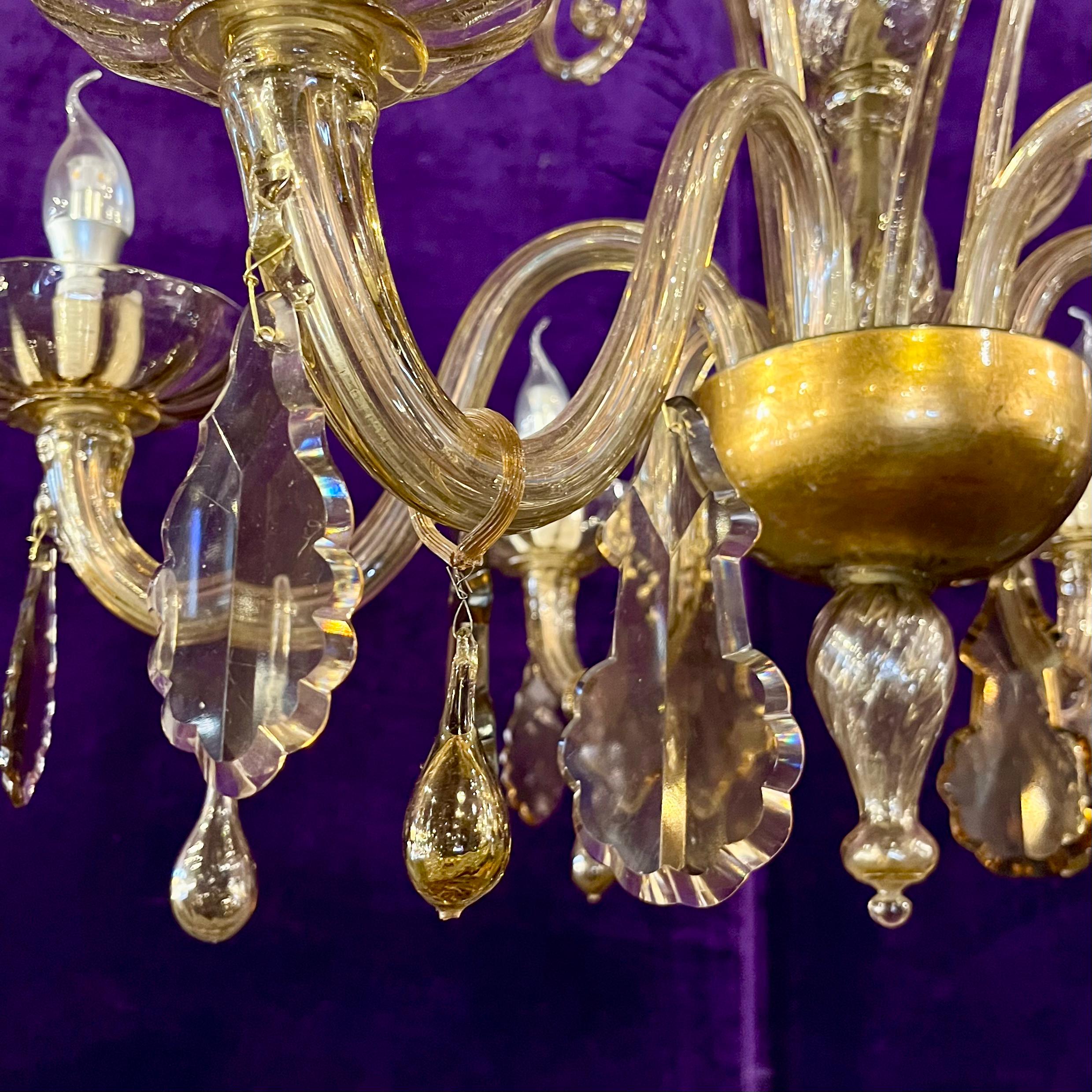Murano Glass Chandelier in Gold-Pagliesco Glass, Mid-20th Century