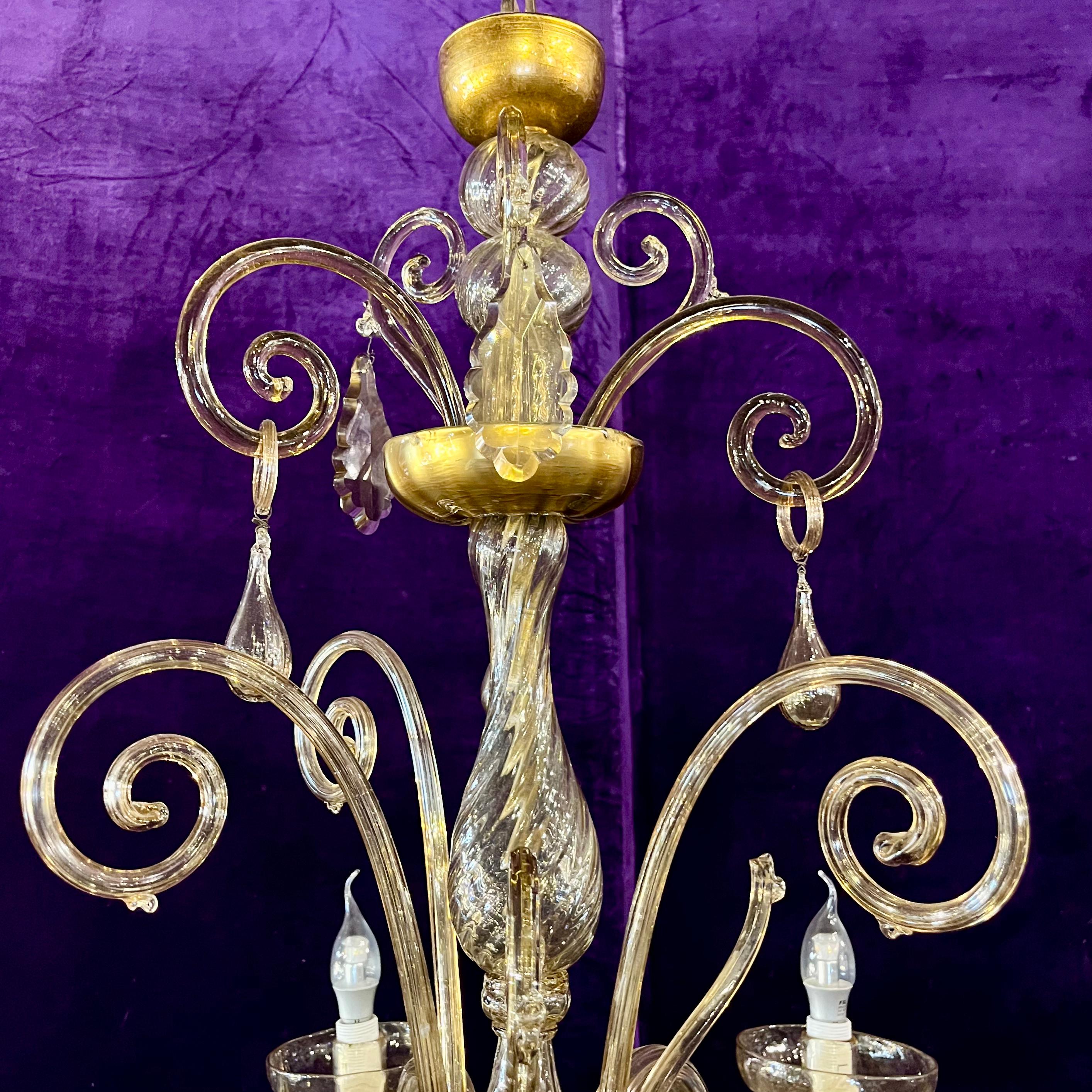 Murano Glass Chandelier in Gold-Pagliesco Glass, Mid-20th Century