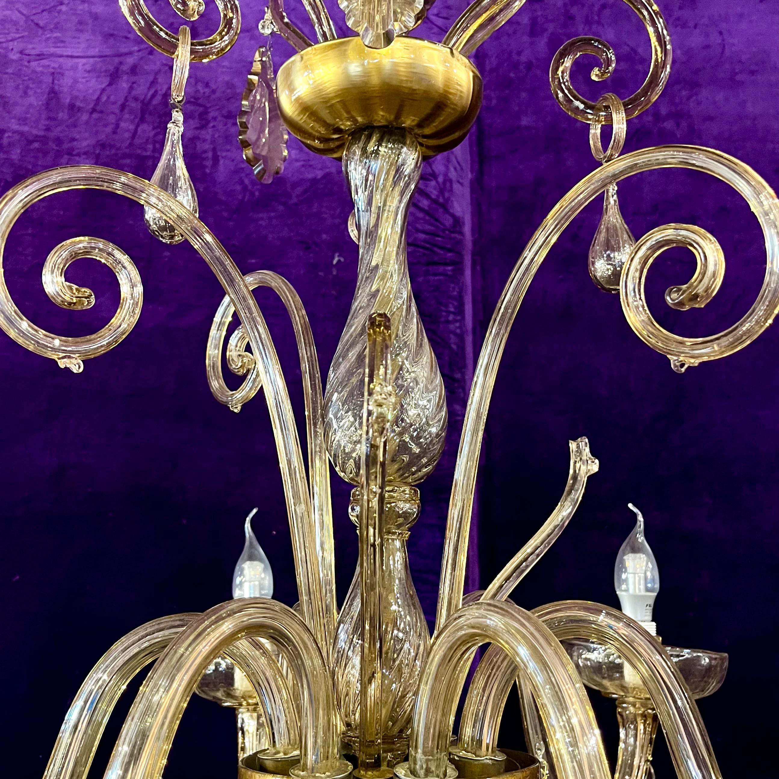 Murano Glass Chandelier in Gold-Pagliesco Glass, Mid-20th Century