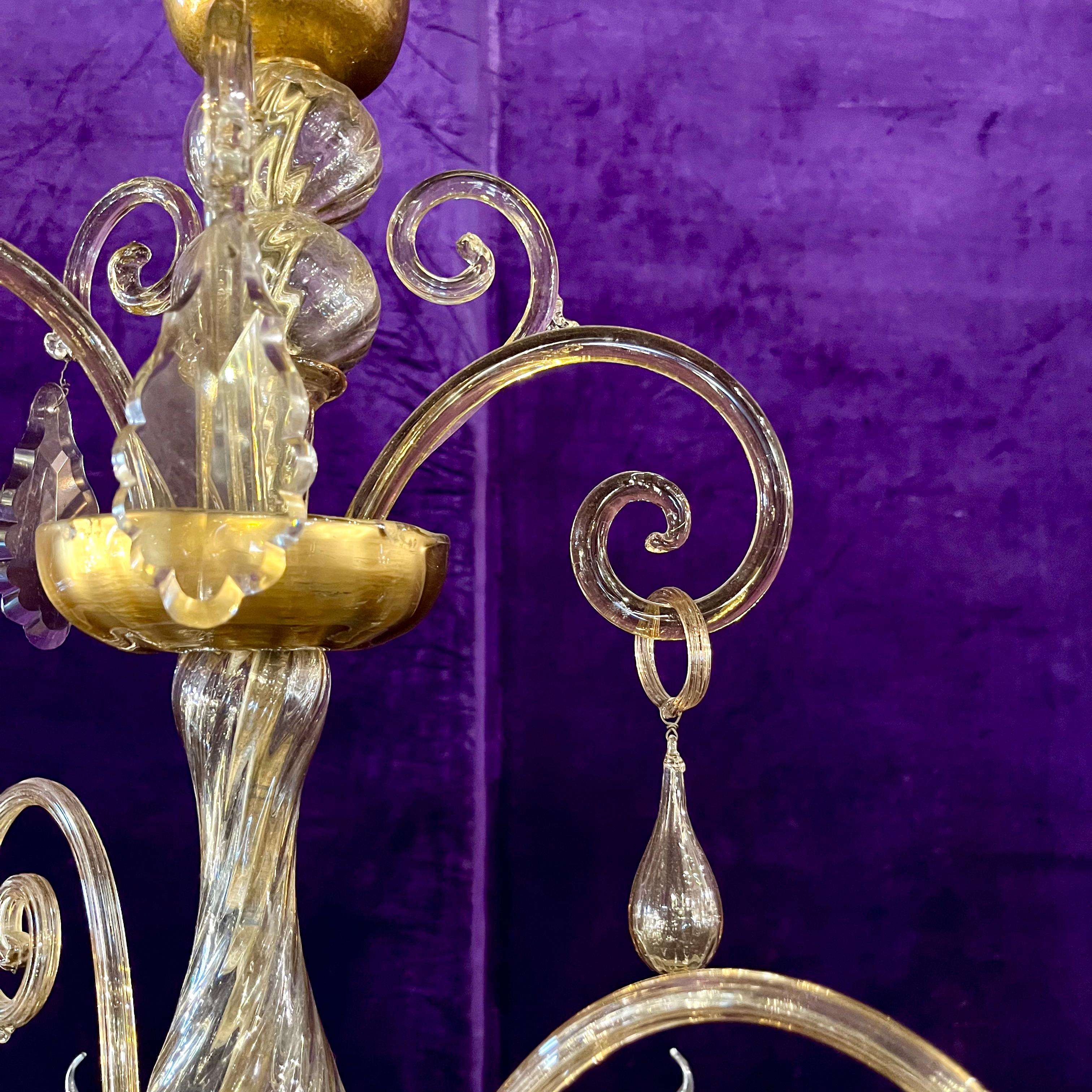 Murano Glass Chandelier in Gold-Pagliesco Glass, Mid-20th Century