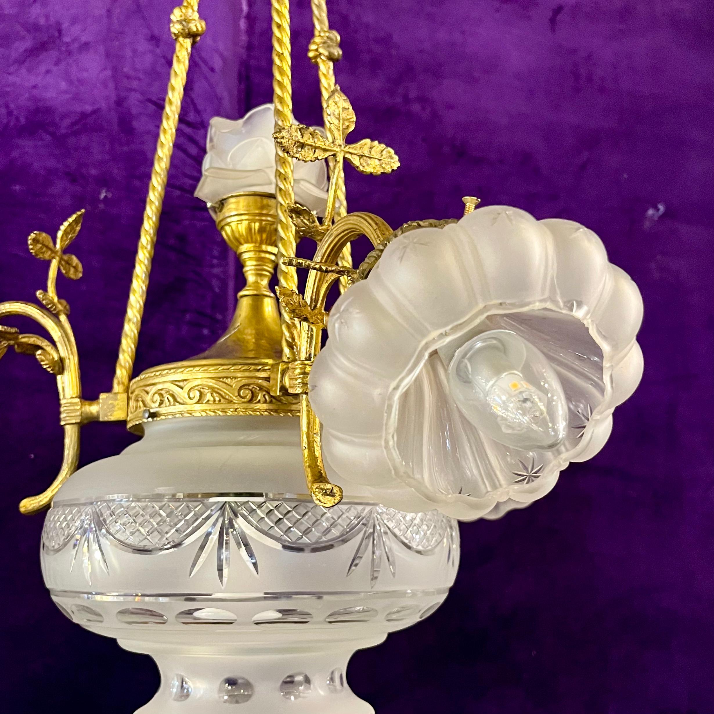 Empire Revival Gilt Bronze and Frosted Glass Chandelier, c. 1900