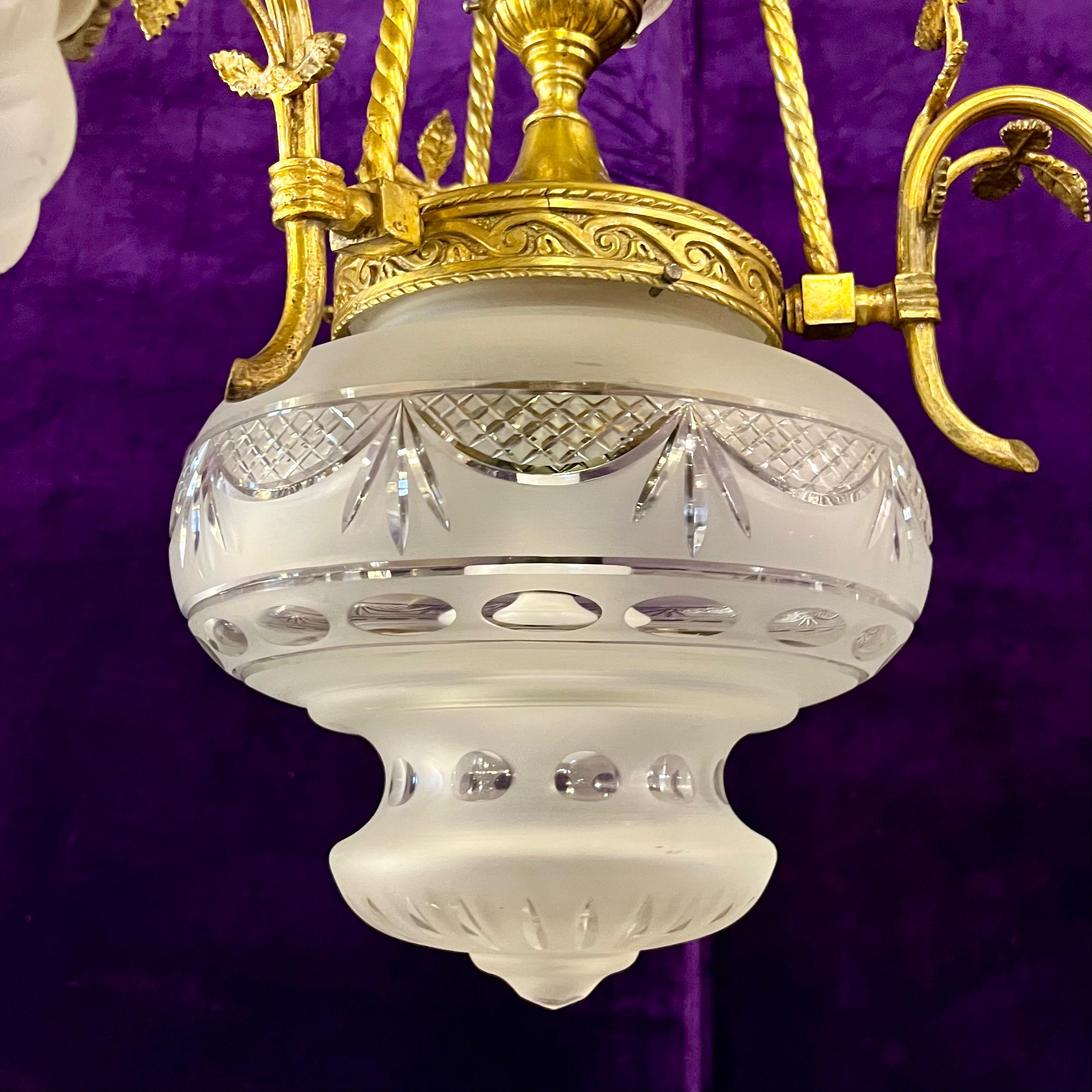 Empire Revival Gilt Bronze and Frosted Glass Chandelier, c. 1900