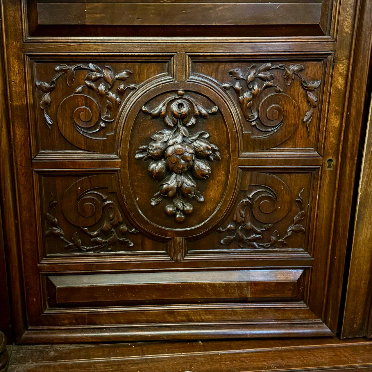 Large Walnut and Marble-Top Buffet with Carved Detail, c. Late 19th Century